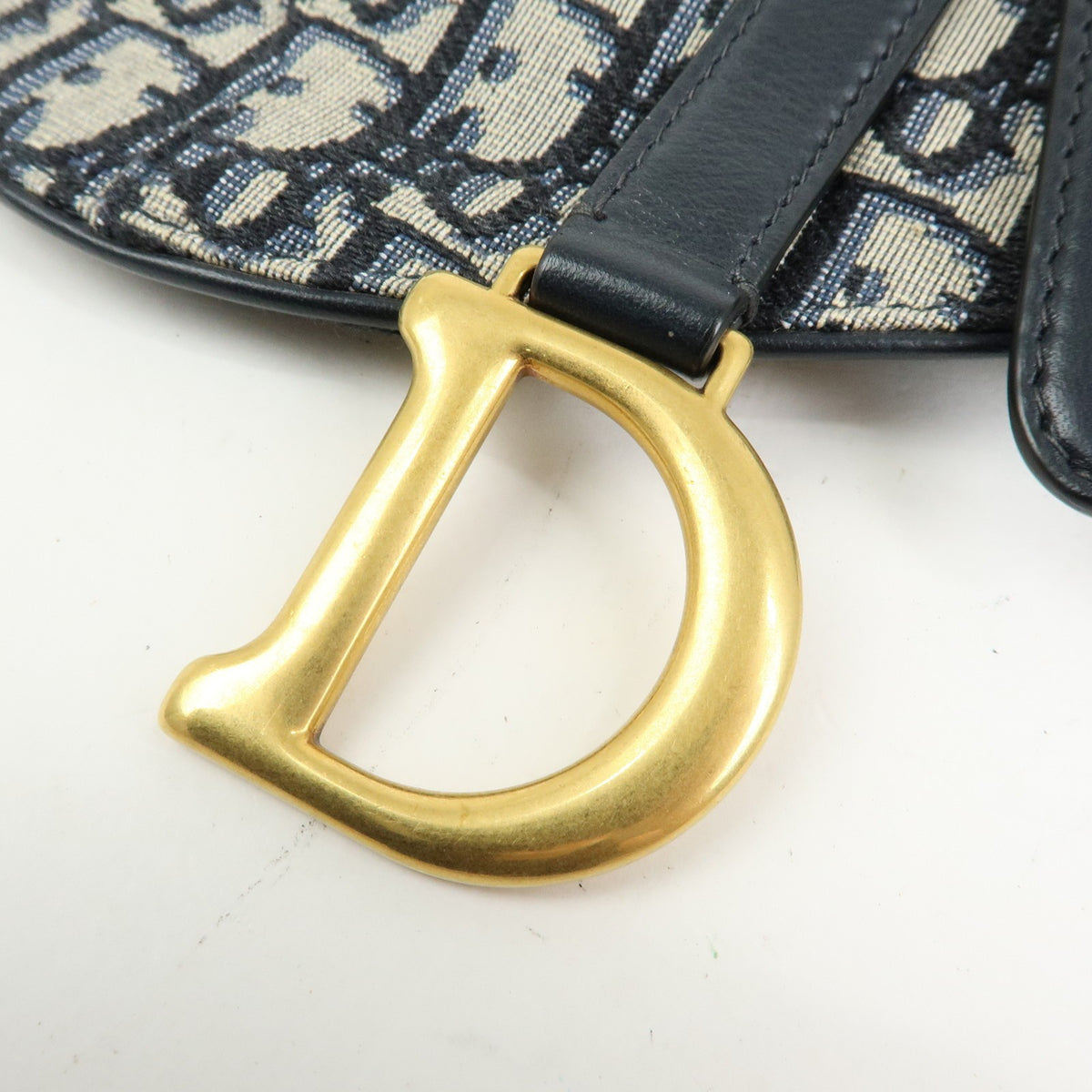 Christian Dior Saddle Belt Oblique Canvas Navy Canvas Handbag (Pre-Owned)