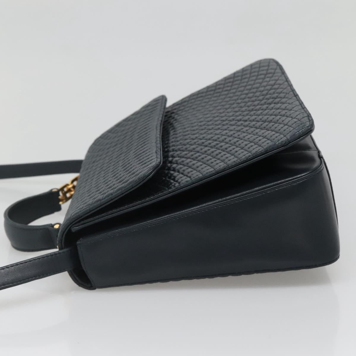 Bally Vintage Quilted Leather Navy Leather Handbag (Pre-Owned)