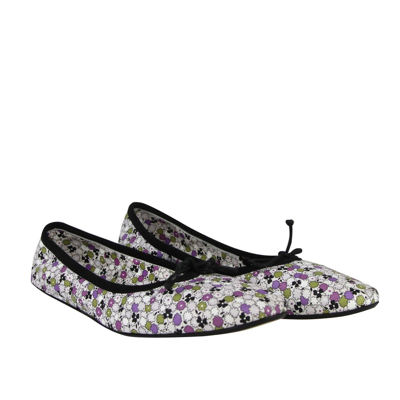 Bottega Veneta Women's Floral Green / Purple / Black Leather Ballet Flats 430525