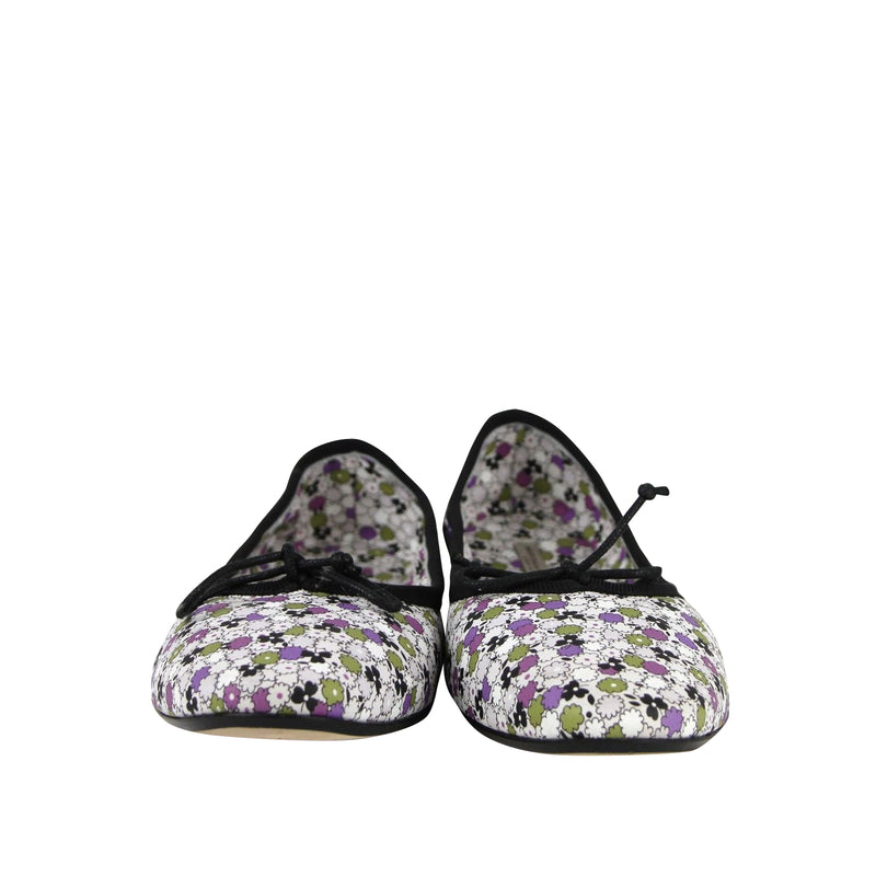 Bottega Veneta Women's Floral Green / Purple / Black Leather Ballet Flats 430525