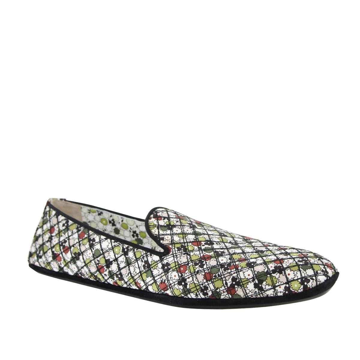 Floral Green Red Fabric Leather Ballet Flats