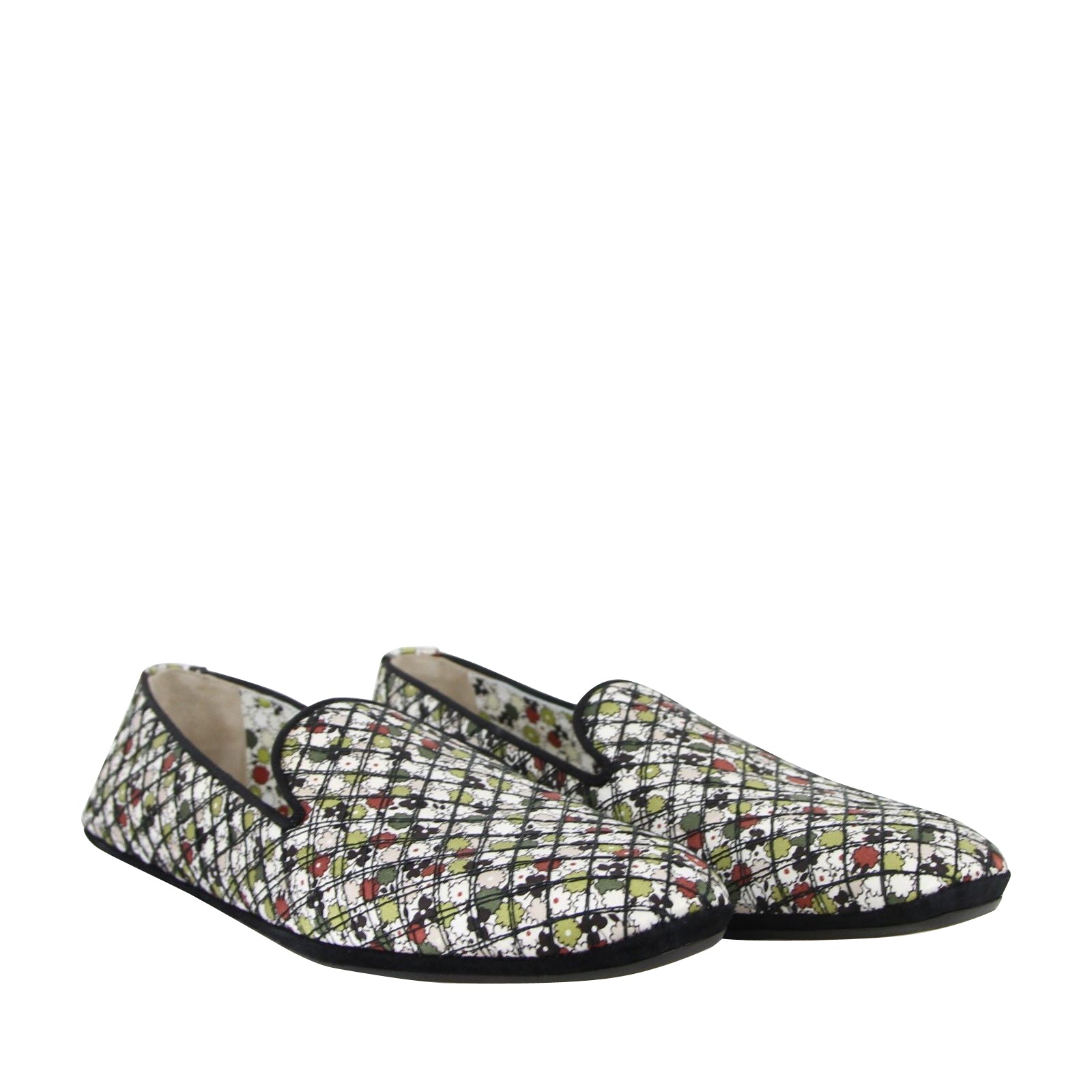 Bottega Veneta Women's Floral Green/Red/Black Fabric/Leather Ballet Flats (39 EU / 9 US)
