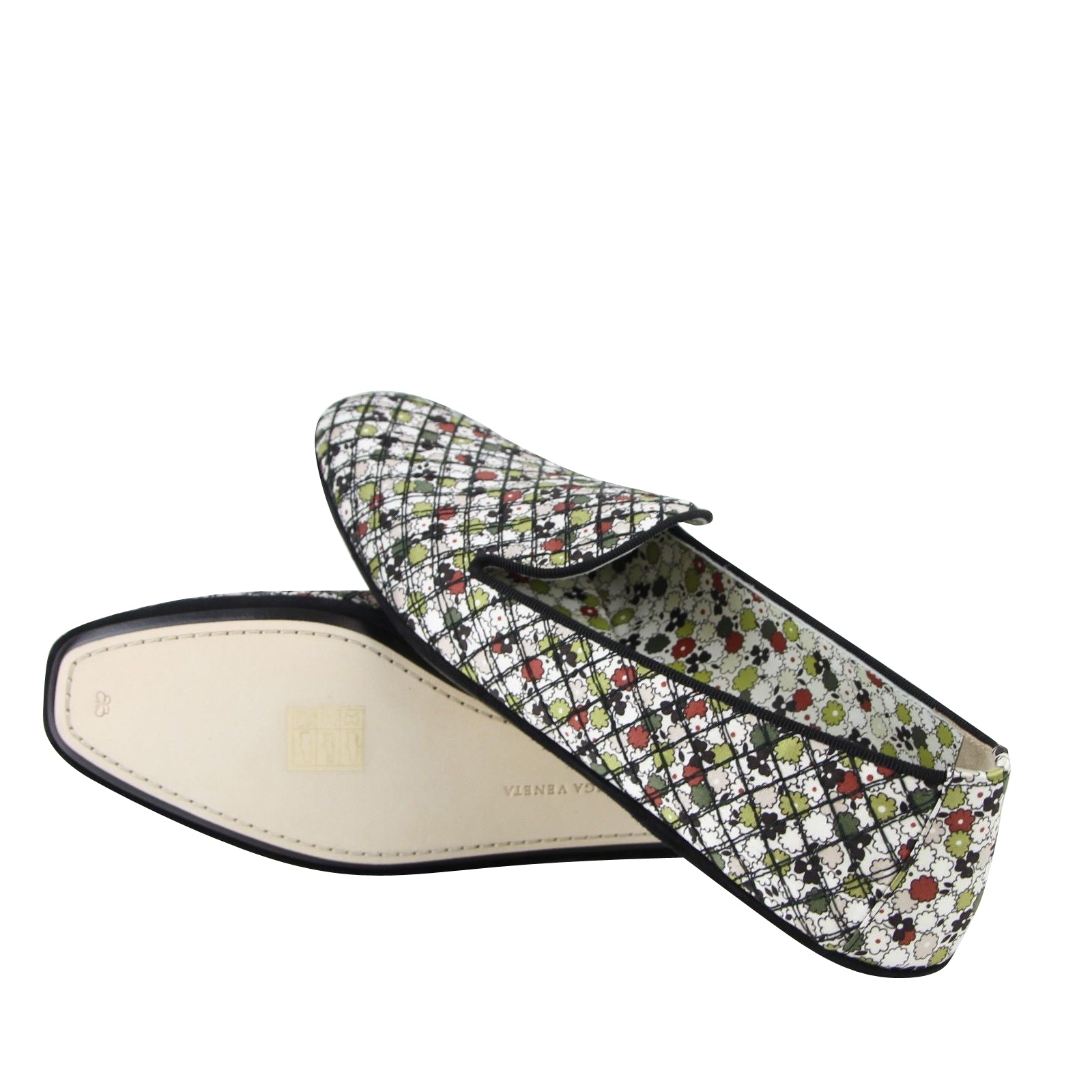 Bottega Veneta Women's Floral Green / Red / Black Fabric / Leather Ballet Flats (38.5 EU / 8.5 US)