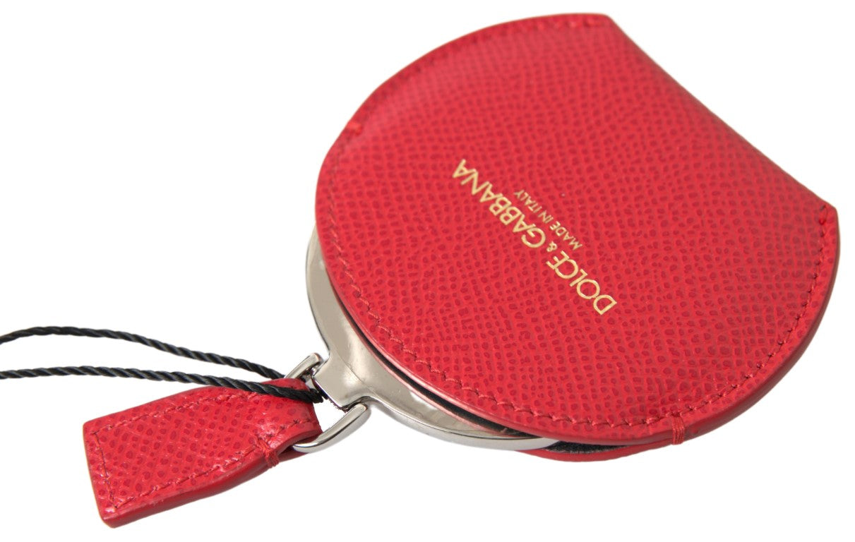 Dolce & Gabbana Red Calfskin Leather Hand Mirror Women's Holder