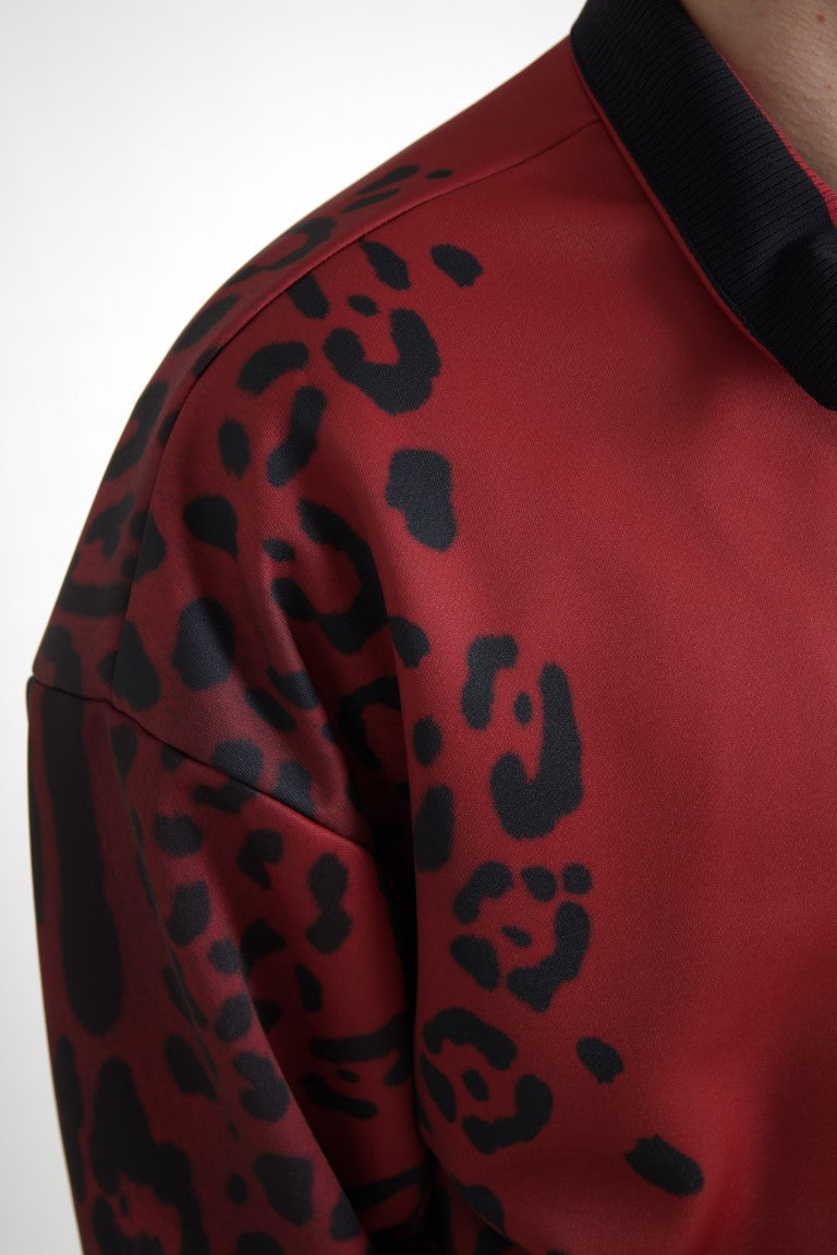 Dolce & Gabbana Red Leopard Print Bomber Men's Jacket