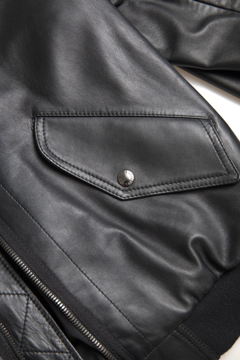 Dolce & Gabbana Black Leather Blouson Full Zip Bomber Men's Jacket