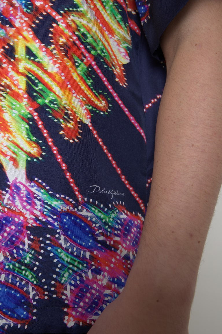 Dolce & Gabbana Multicolor Luminarie Print Men Shirt Men's Silk