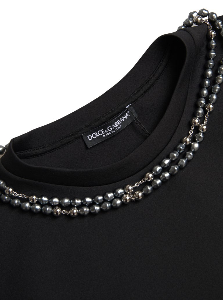 Dolce & Gabbana Black Necklace Embellished Polyester Men's T-shirt