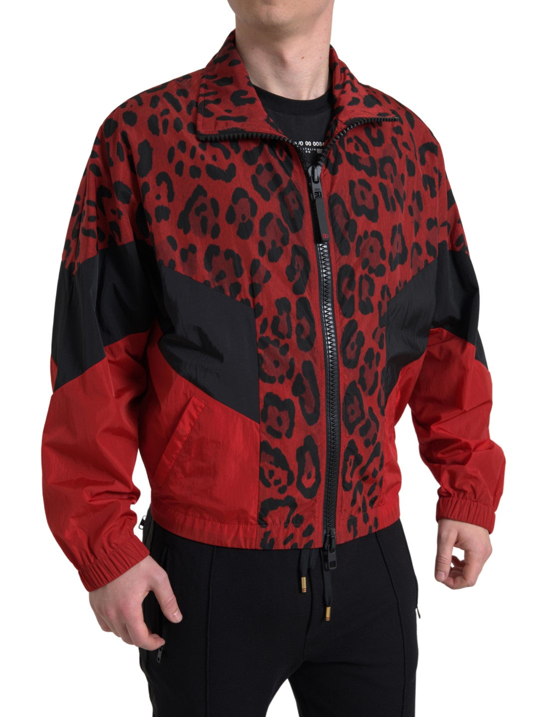 Dolce & Gabbana Red Leopard Zip Sweater Men's Jacket