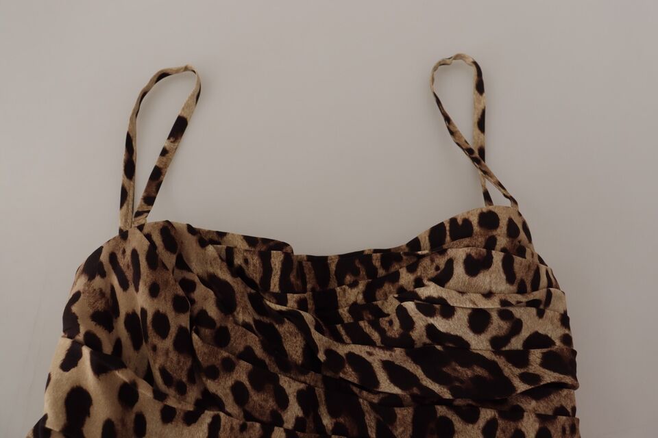 Dolce & Gabbana Brown Leopard Print Ruched Midi Women's Dress