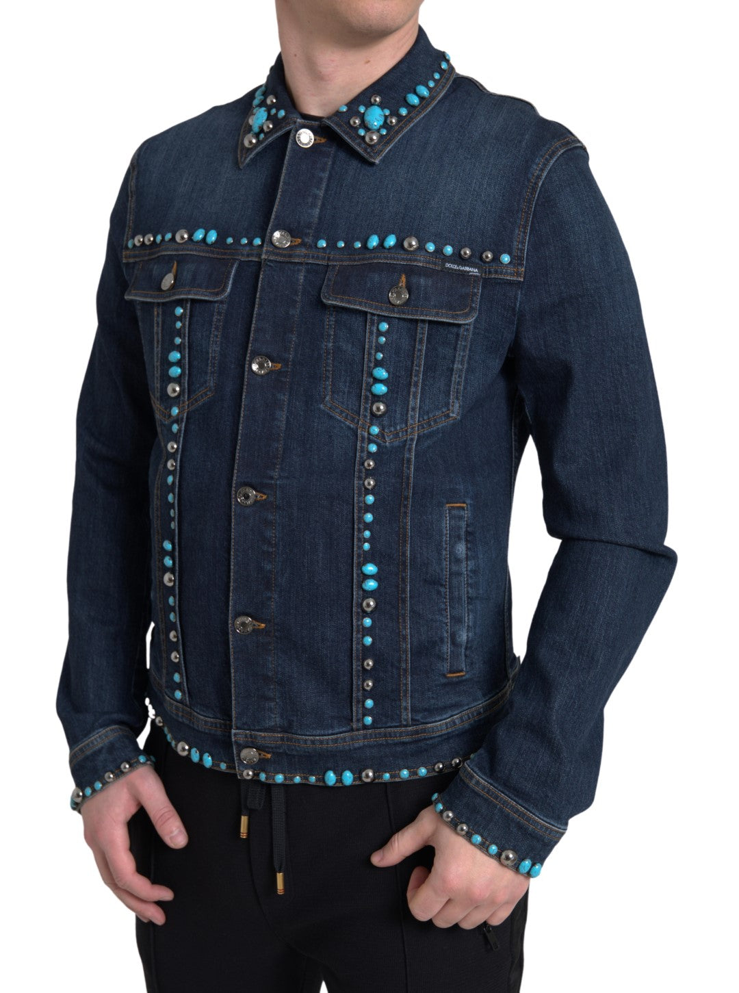 Dolce & Gabbana Embellished Turquoise Denim Men's Jacket