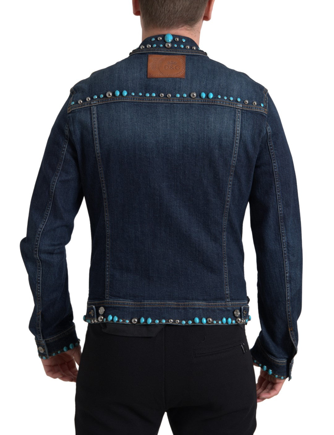 Dolce & Gabbana Blue Denim Turquoise Stones Studded Men's Jacket