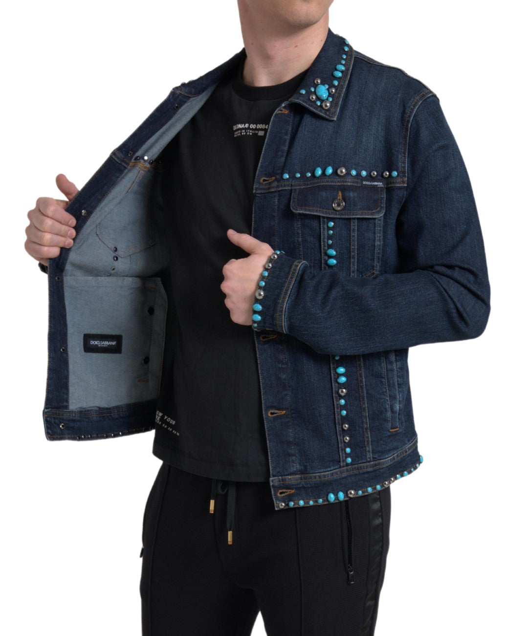 Dolce & Gabbana Embellished Turquoise Denim Men's Jacket
