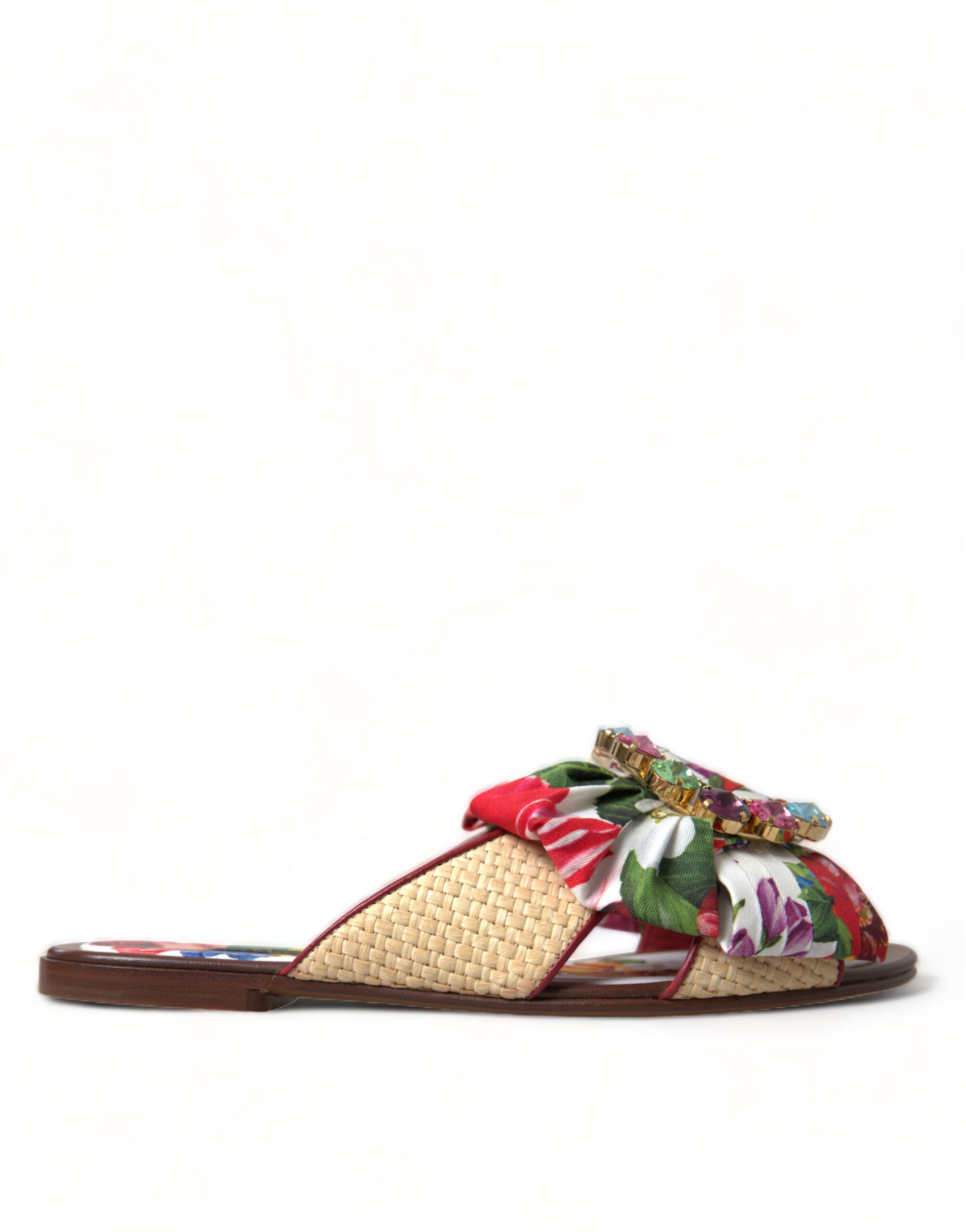 Dolce & Gabbana Multicolor Floral Flats Crystal Sandals Women's Shoes