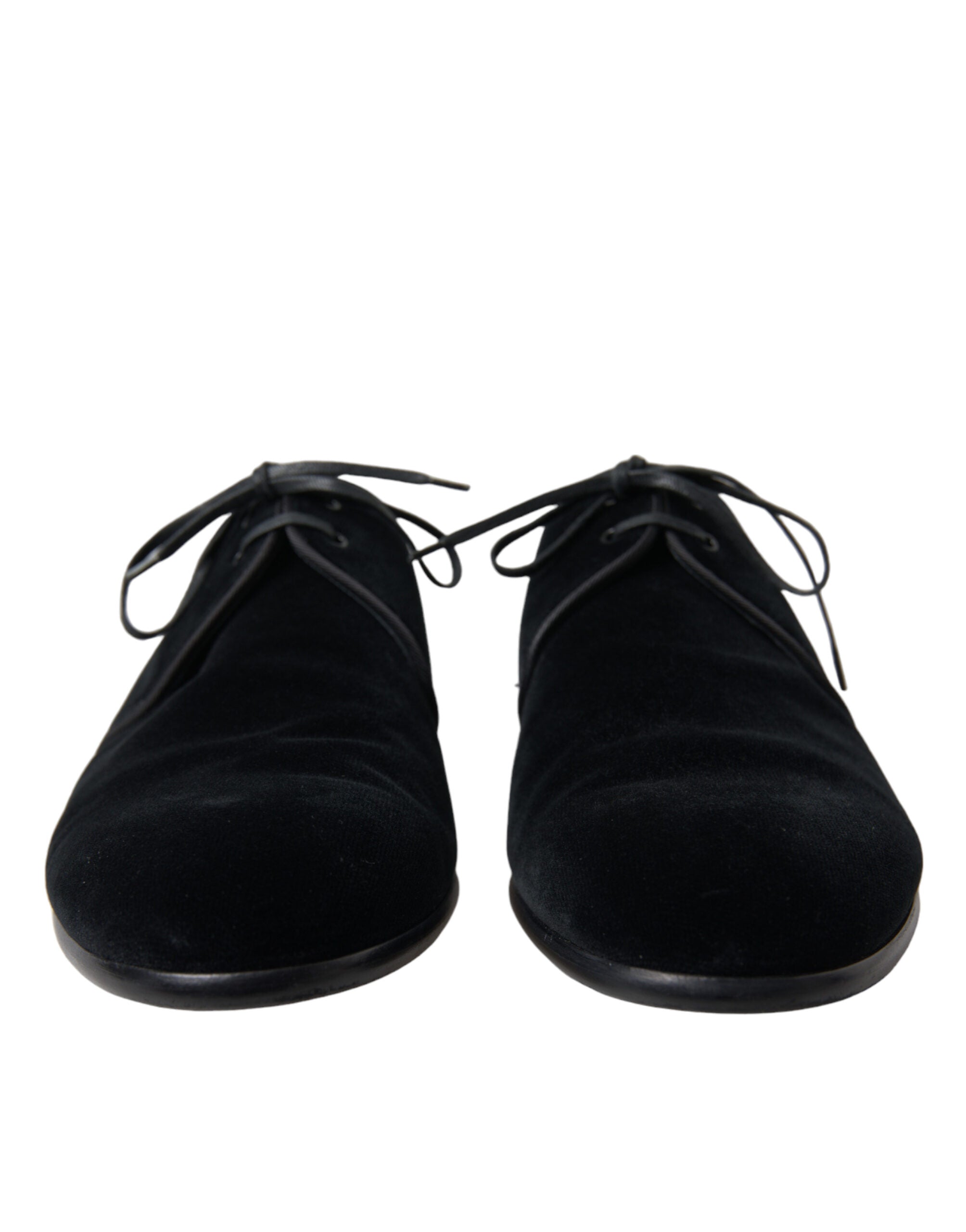 Dolce & Gabbana Black Velvet Lace Up Formal Derby Dress Men's Shoes