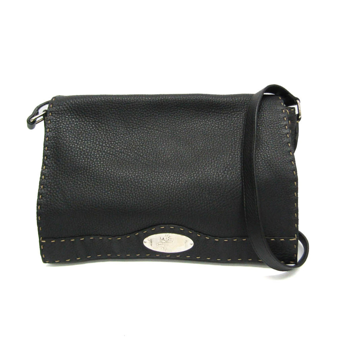 Fendi Selleria Messenger Leather Black Leather Shoulder Bag Bag (Pre-Owned)