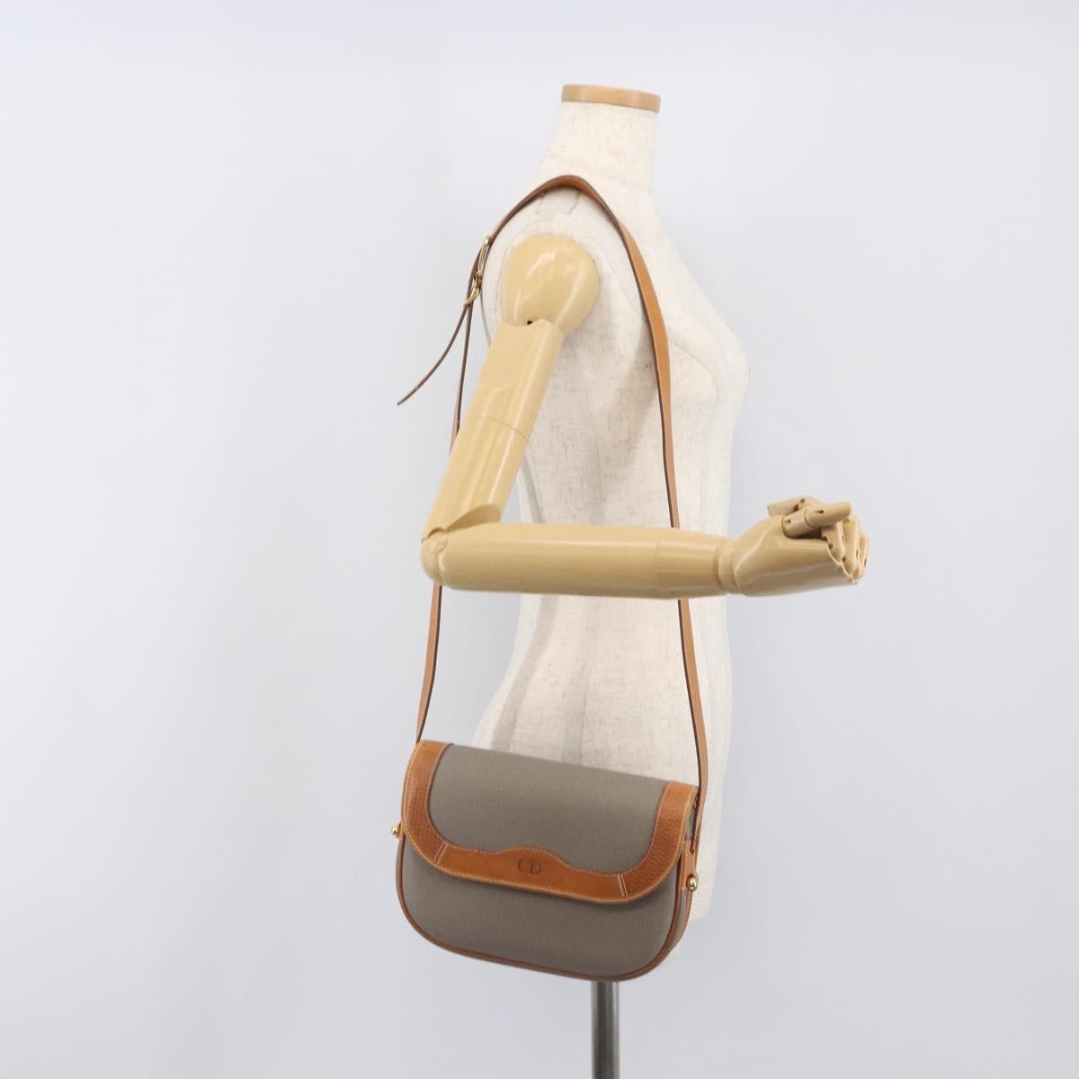 Christian Dior Vintage Cd Logo Canvas And Leather Gray Canvas Shoulder Bag Bag (Pre-Owned)