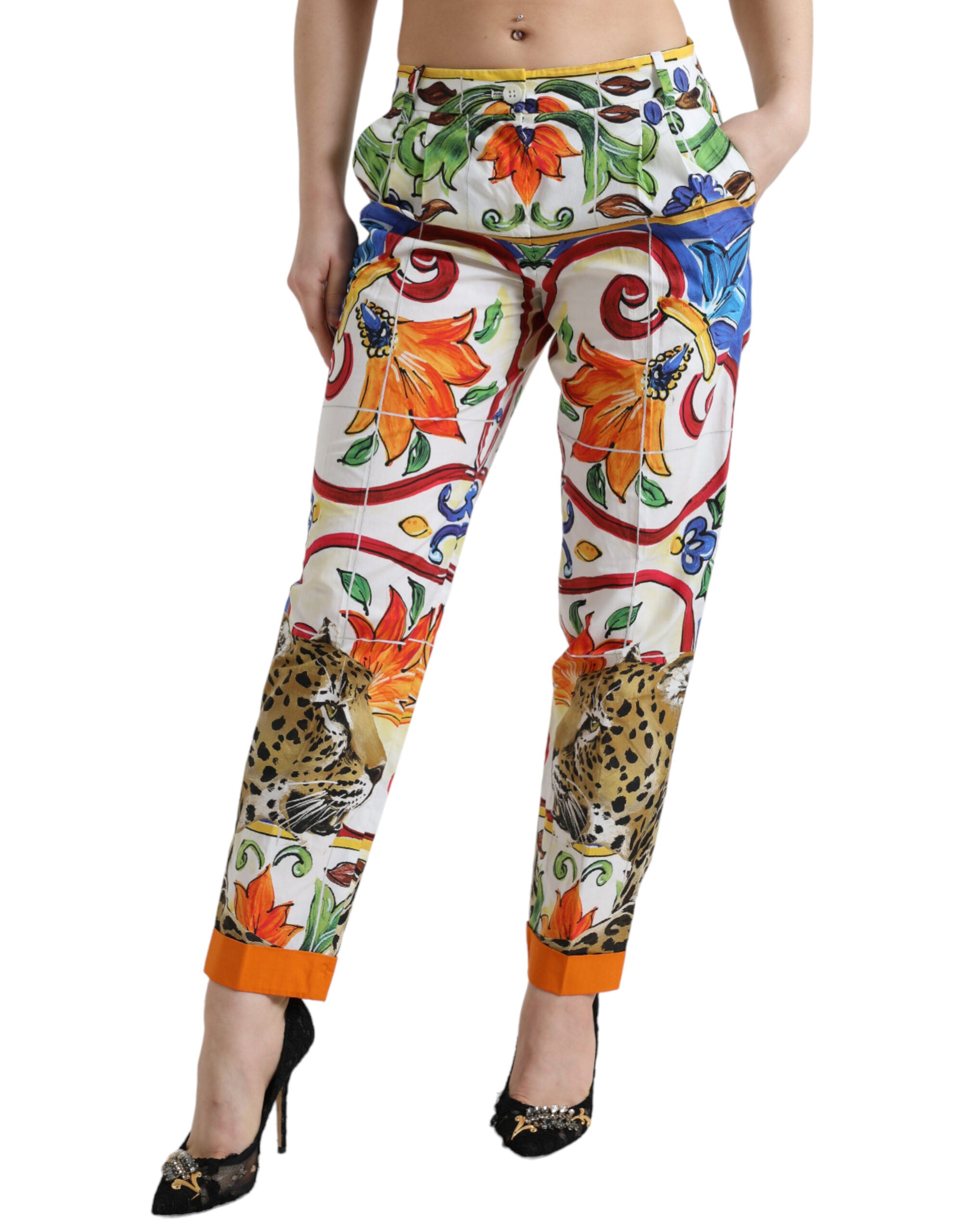 Dolce & Gabbana Majolica Print Tapered Cotton Women's Pants