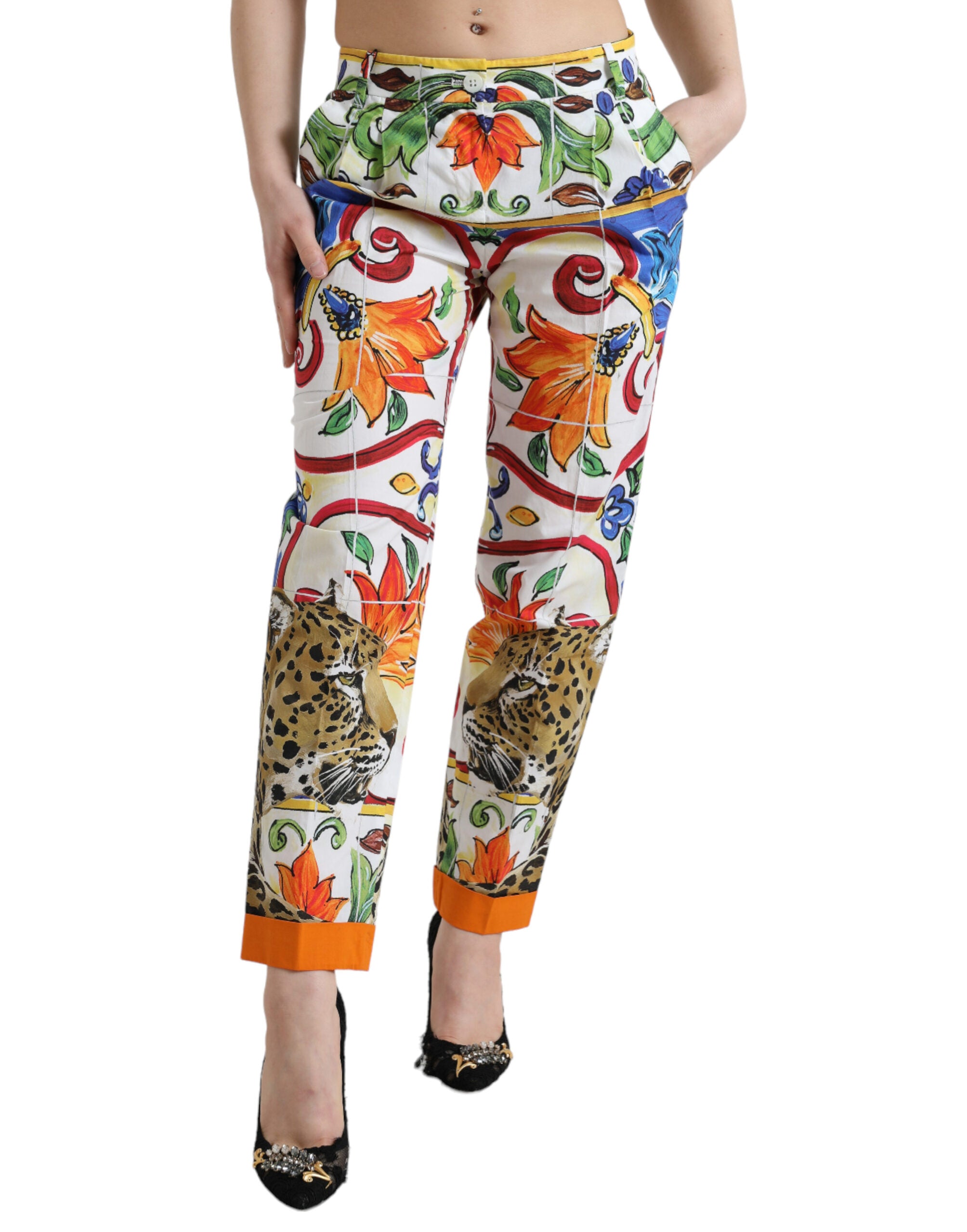 Dolce & Gabbana Majolica Print Tapered Cotton Women's Pants