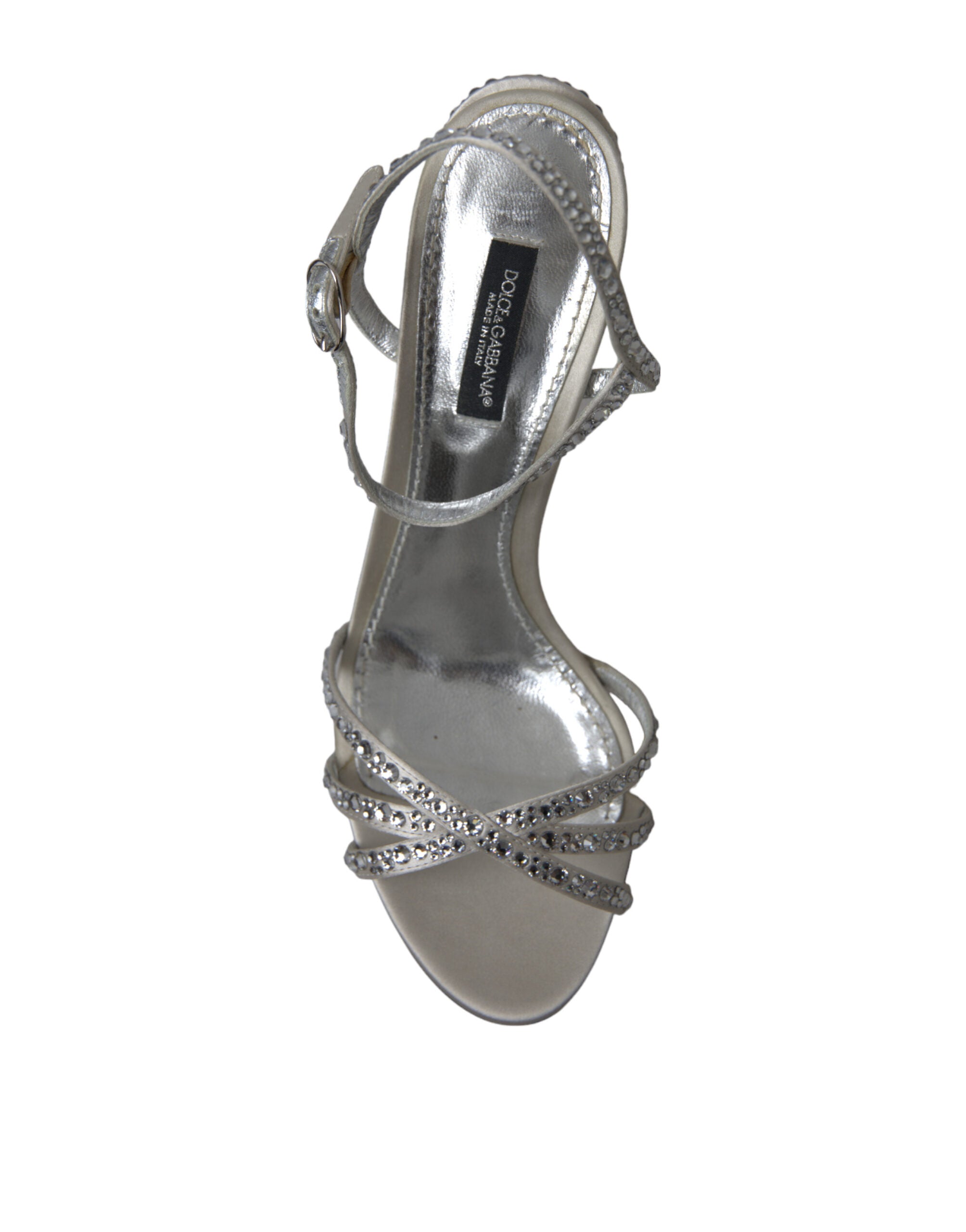 Dolce & Gabbana Silver Crystal Ankle Strap Sandals Women's Shoes