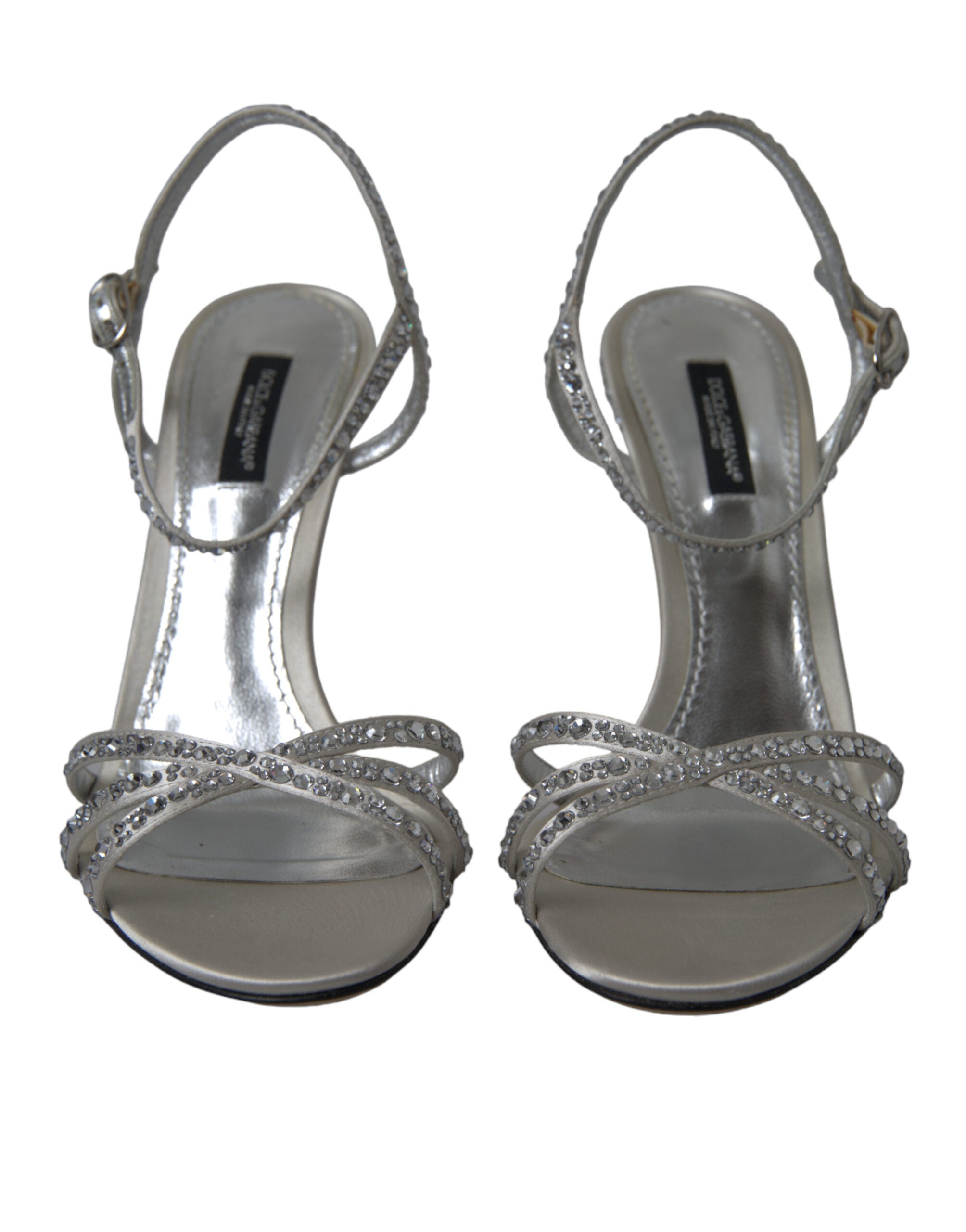 Dolce & Gabbana Silver Crystal Ankle Strap Sandals Women's Shoes