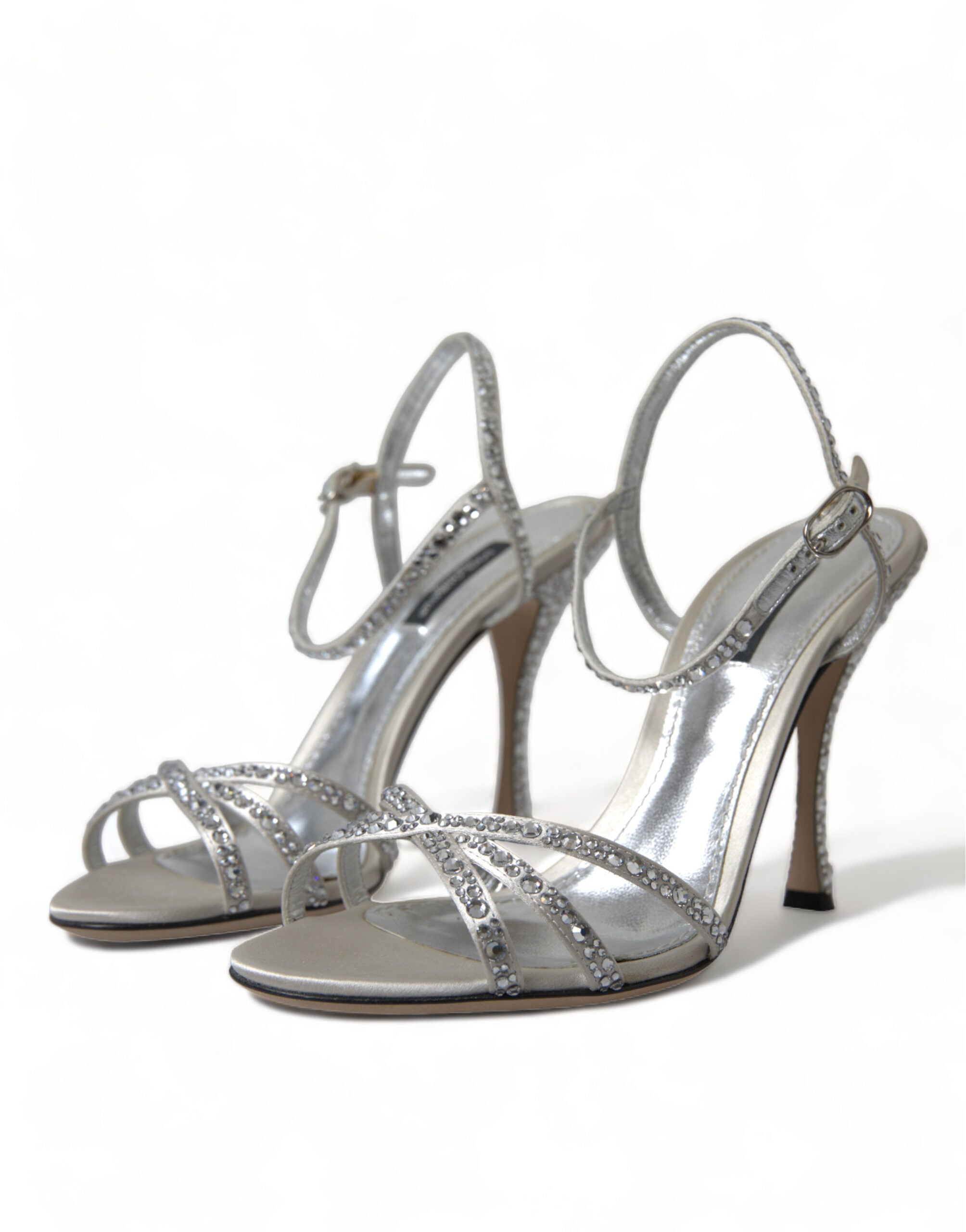 Dolce & Gabbana Silver Crystal Ankle Strap Sandals Women's Shoes