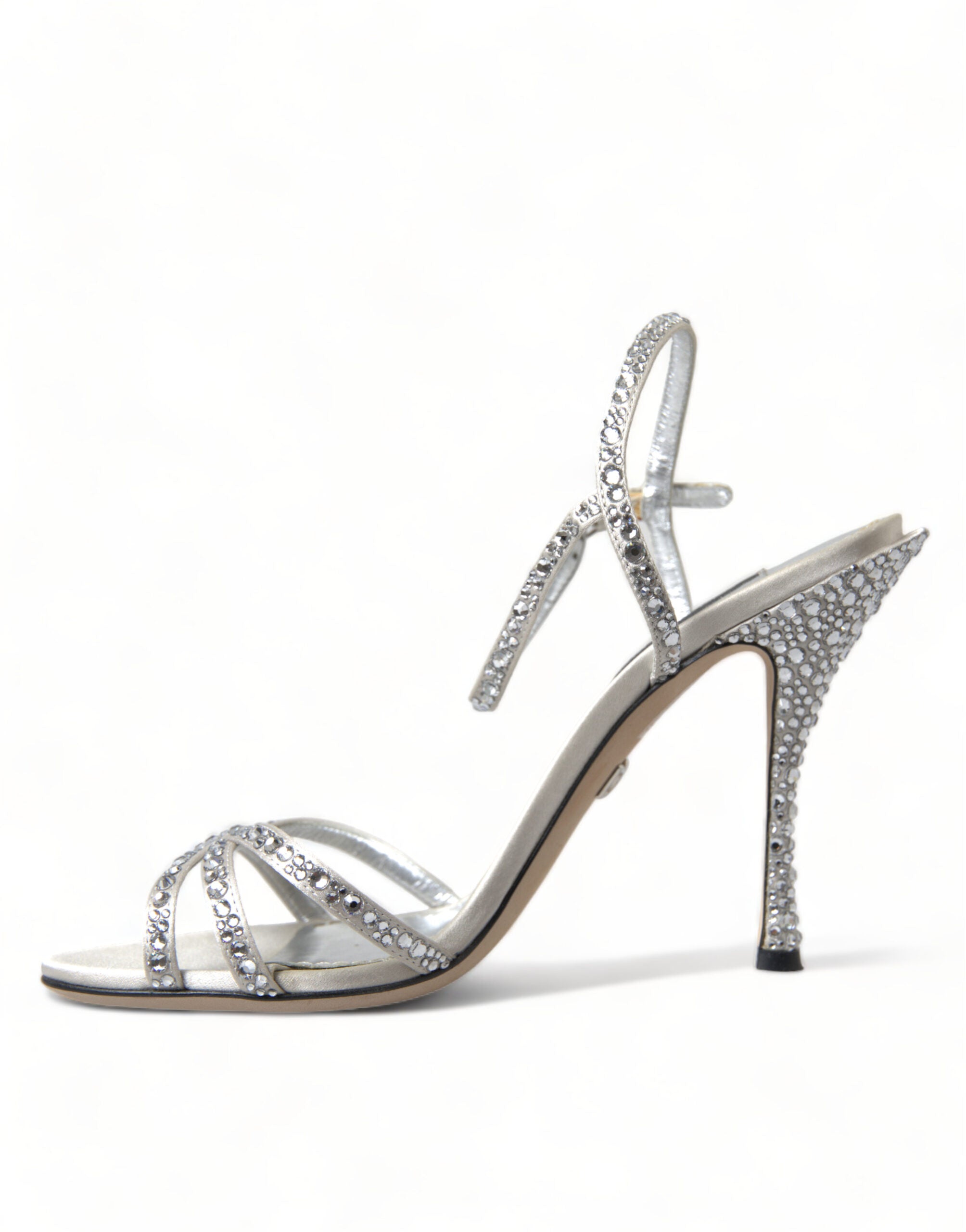 Dolce & Gabbana Silver Crystal Ankle Strap Sandals Women's Shoes