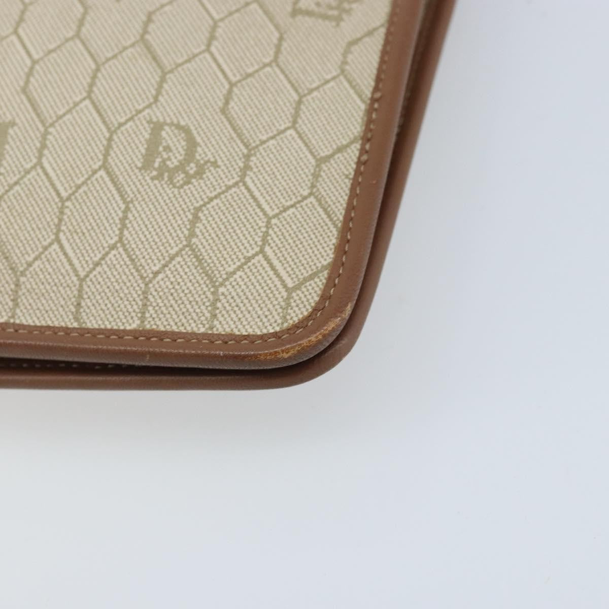 Christian Dior Vintage Honeycomb Chain Canvas Beige Canvas Shoulder Bag Bag (Pre-Owned)
