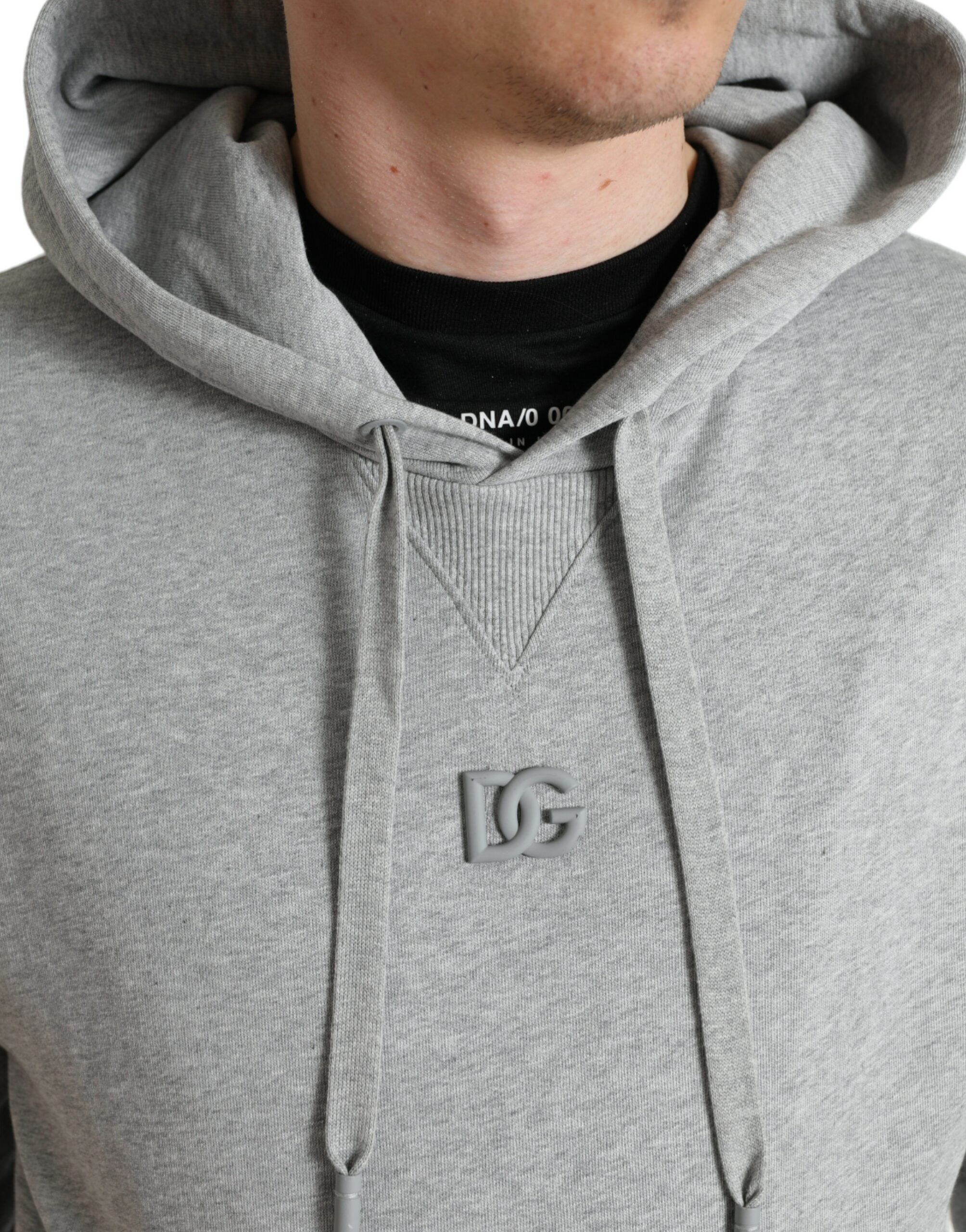 Dolce & Gabbana Gray Cotton Logo Hooded Sweatshirt Men's Sweater