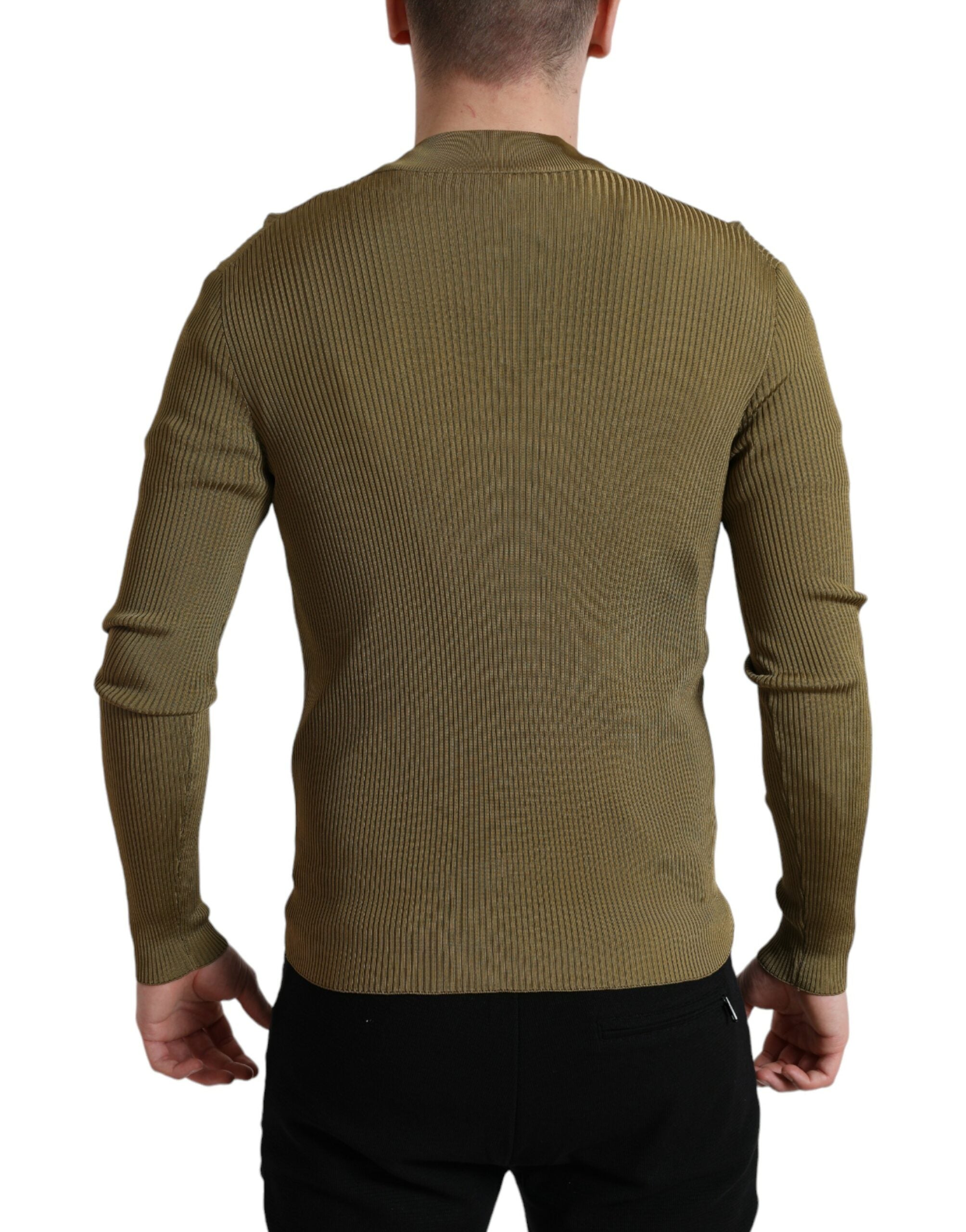 Dolce & Gabbana Army Green Viscose Crewneck Pullover Men's Sweater