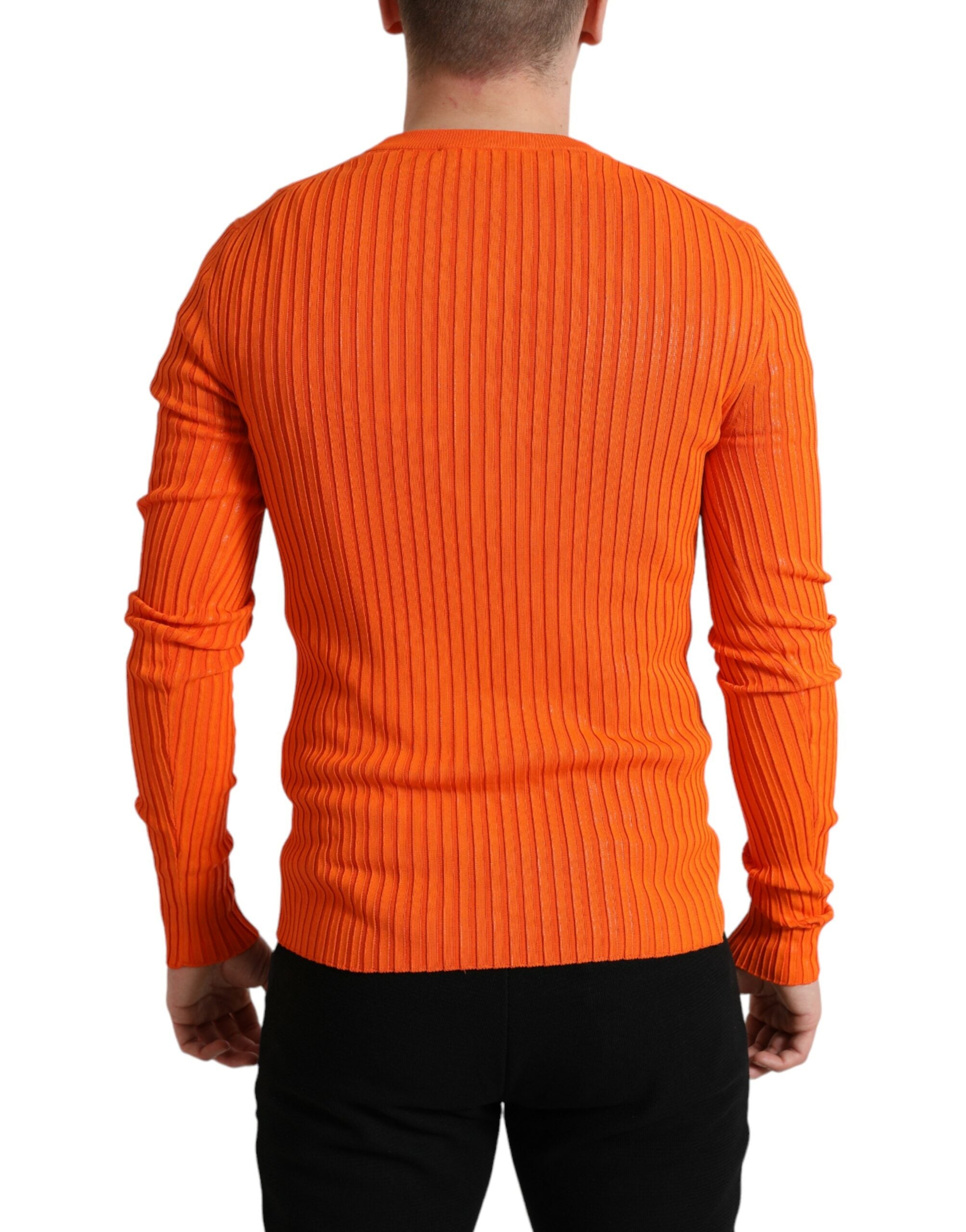 Dolce & Gabbana Sleek Sunset Orange Knitted Pullover Men's Sweater