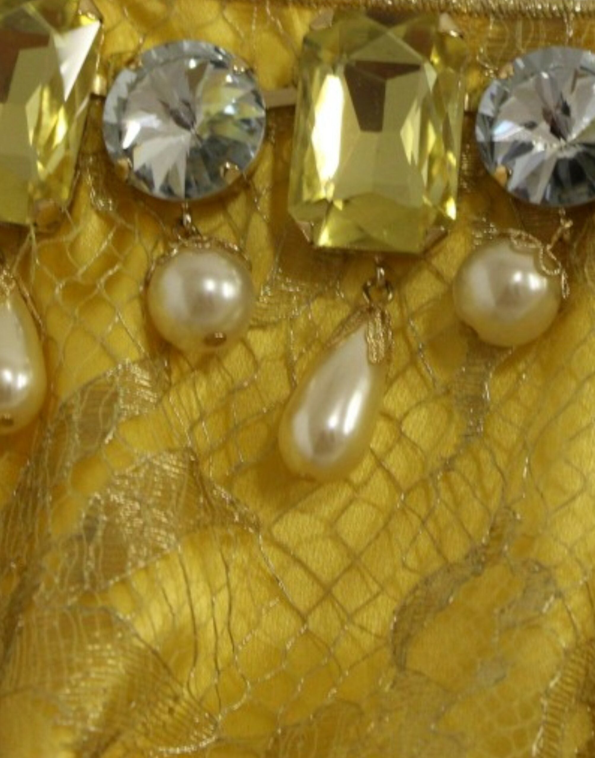 Dolce & Gabbana Yellow Lace Crystal Embellished Mini Women's Dress