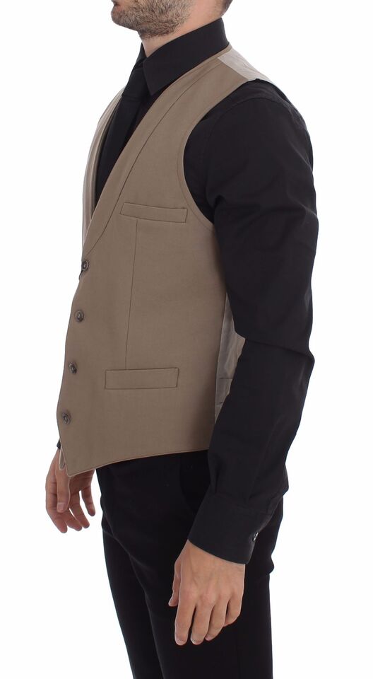 Dolce & Gabbana Beige Cotton Slim Fit Button Front Dress Men's Vest