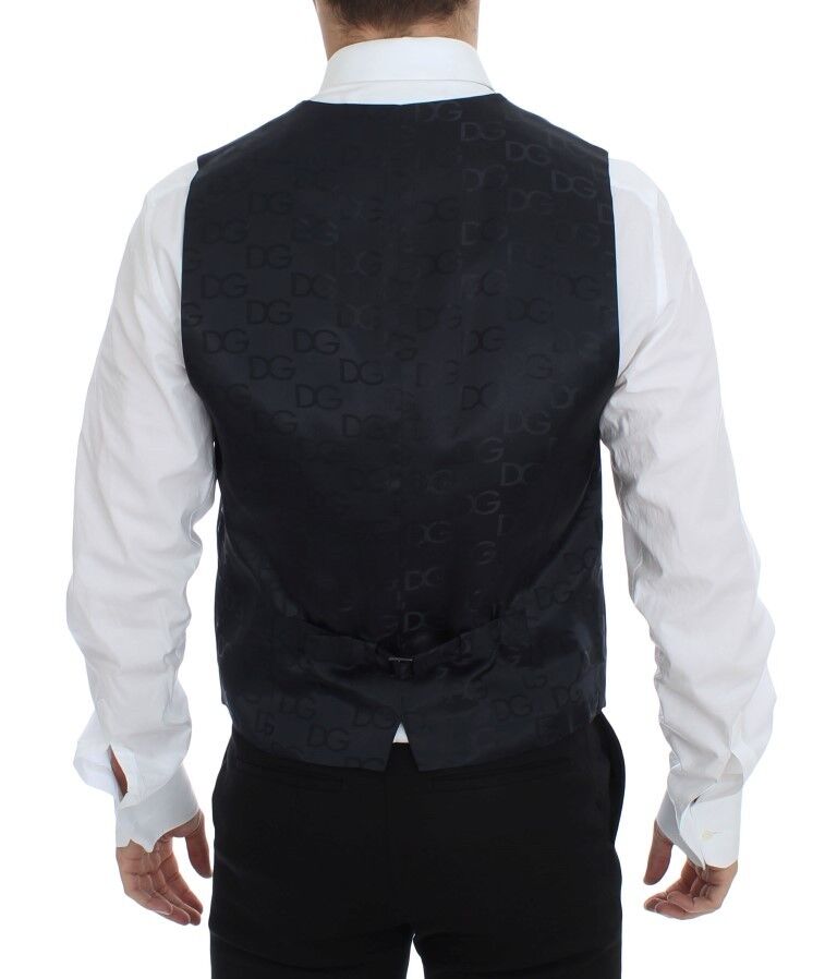 Dolce & Gabbana Elegant Gray Striped Wool-Silk Dress Men's Vest