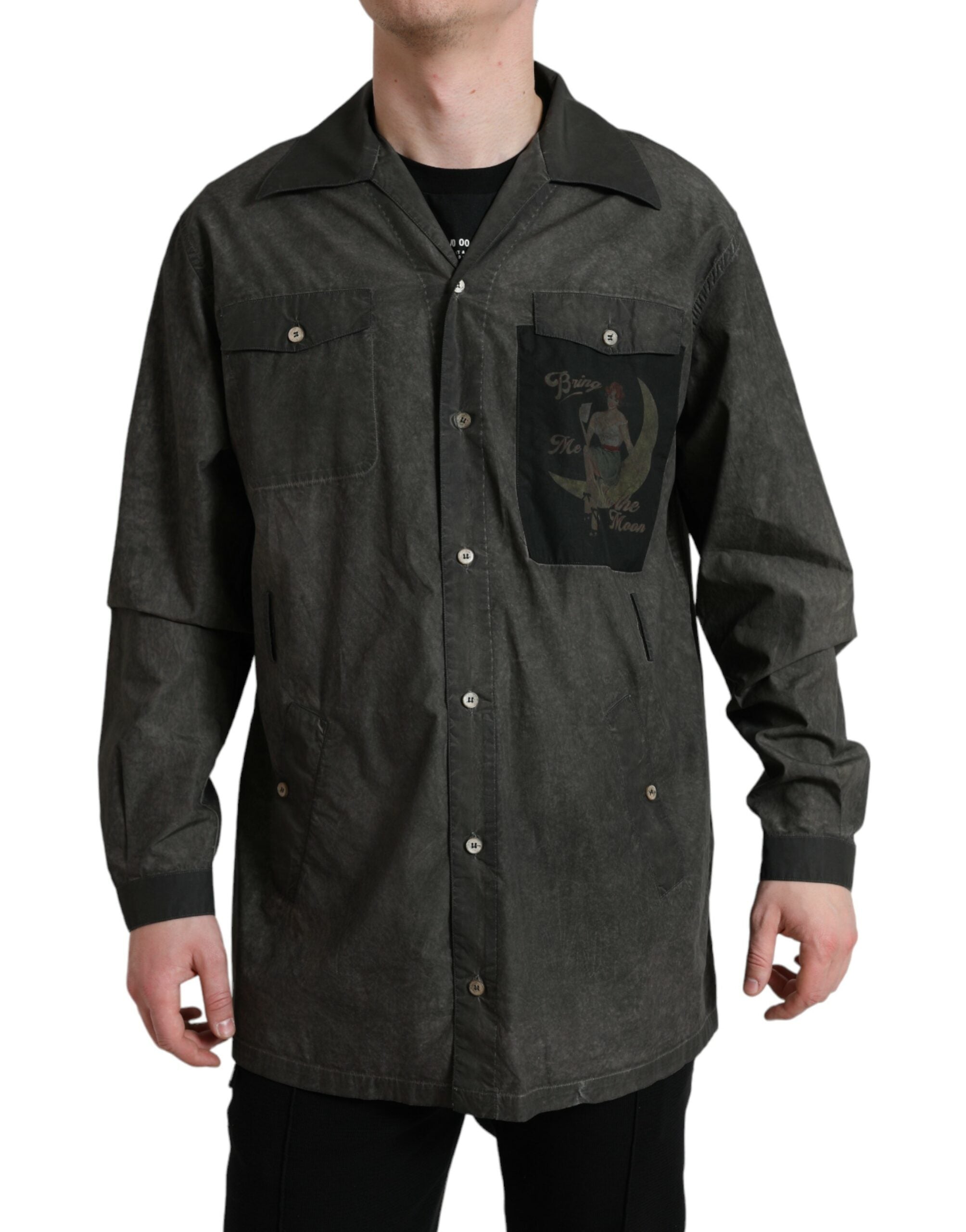 Dolce & Gabbana Dark Gray Cotton Collared Long Sleeves Men's Shirt