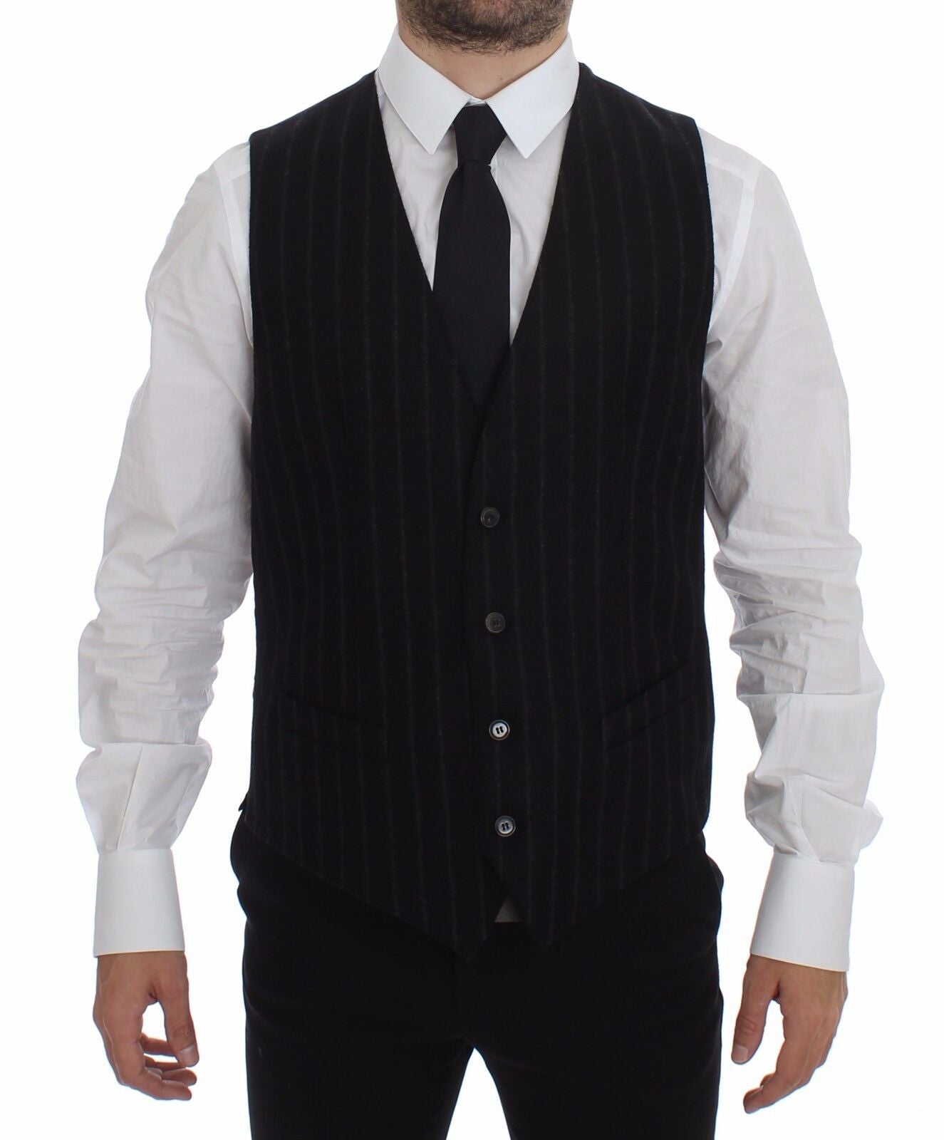 Dolce & Gabbana Elegant Black Striped Single Breasted Dress Men's Vest