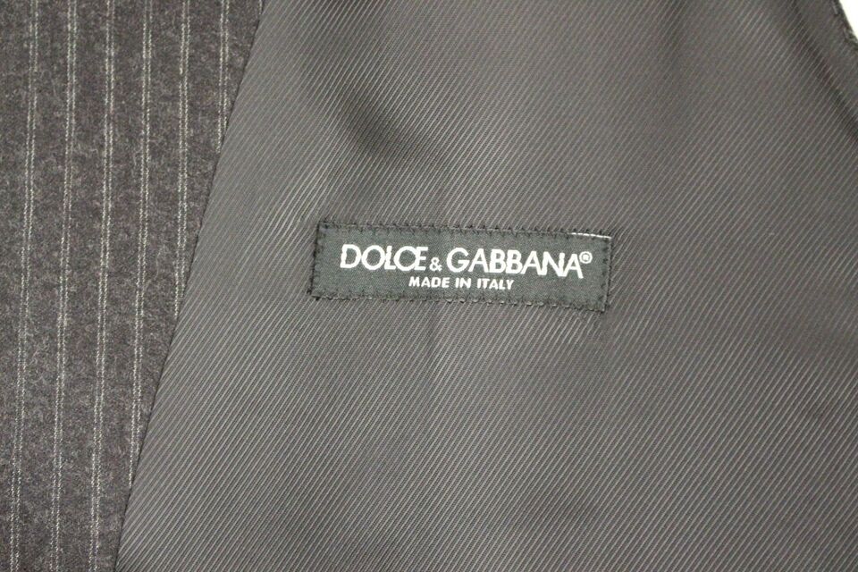 Dolce & Gabbana Gray Striped Wool Single Breasted Men's Vest