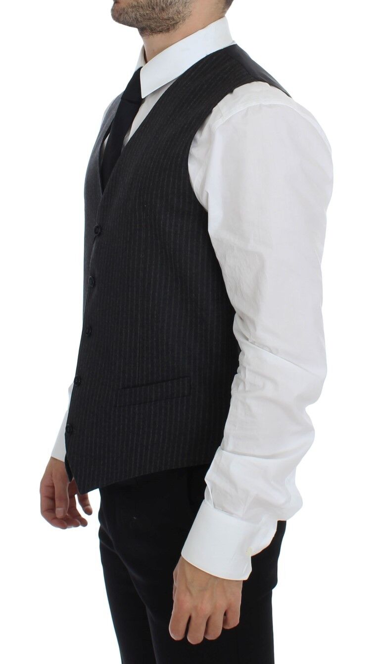 Dolce & Gabbana Elegant Gray Striped Wool Dress Men's Vest