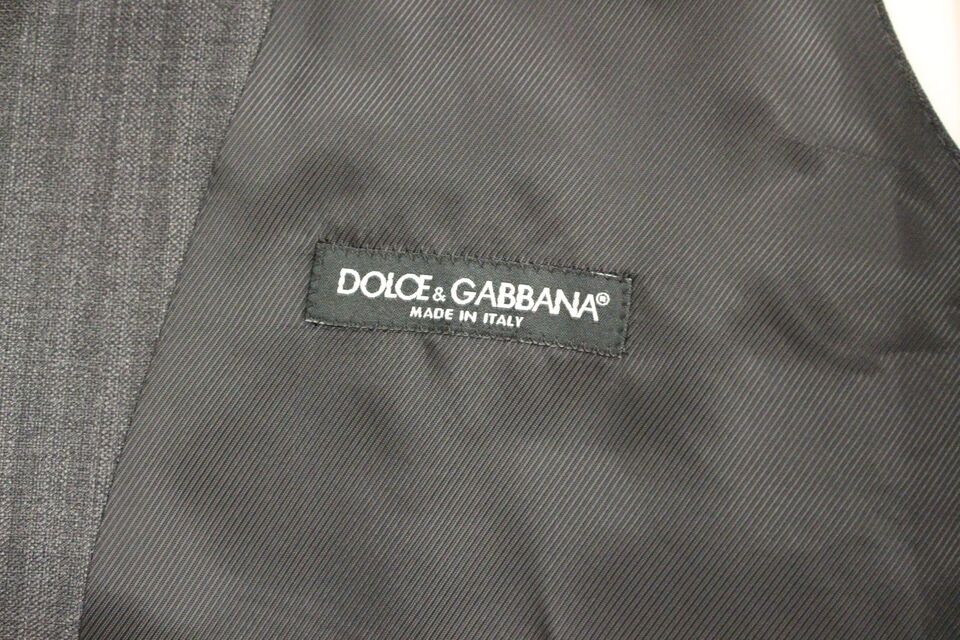 Dolce & Gabbana Gray Striped Wool Single Breasted Men's Vest