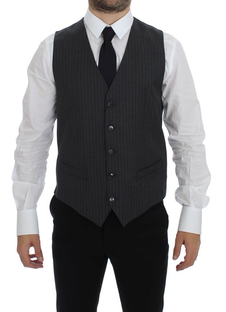 Dolce & Gabbana Elegant Gray Striped Wool Dress Men's Vest