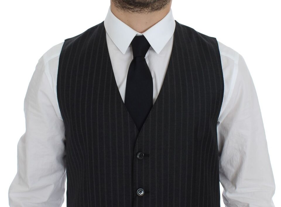 Dolce & Gabbana Elegant Gray Striped Wool Dress Men's Vest