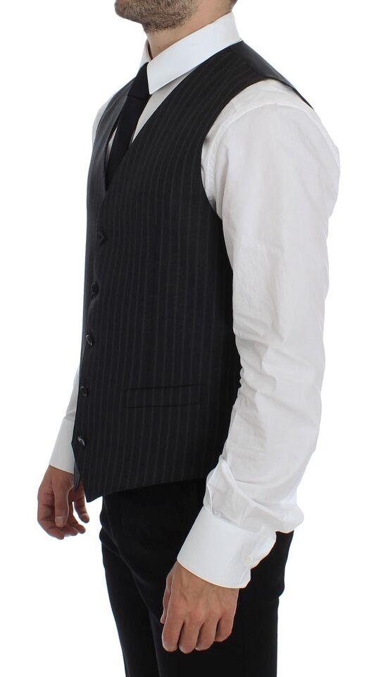 Dolce & Gabbana Elegant Gray Striped Wool Dress Men's Vest