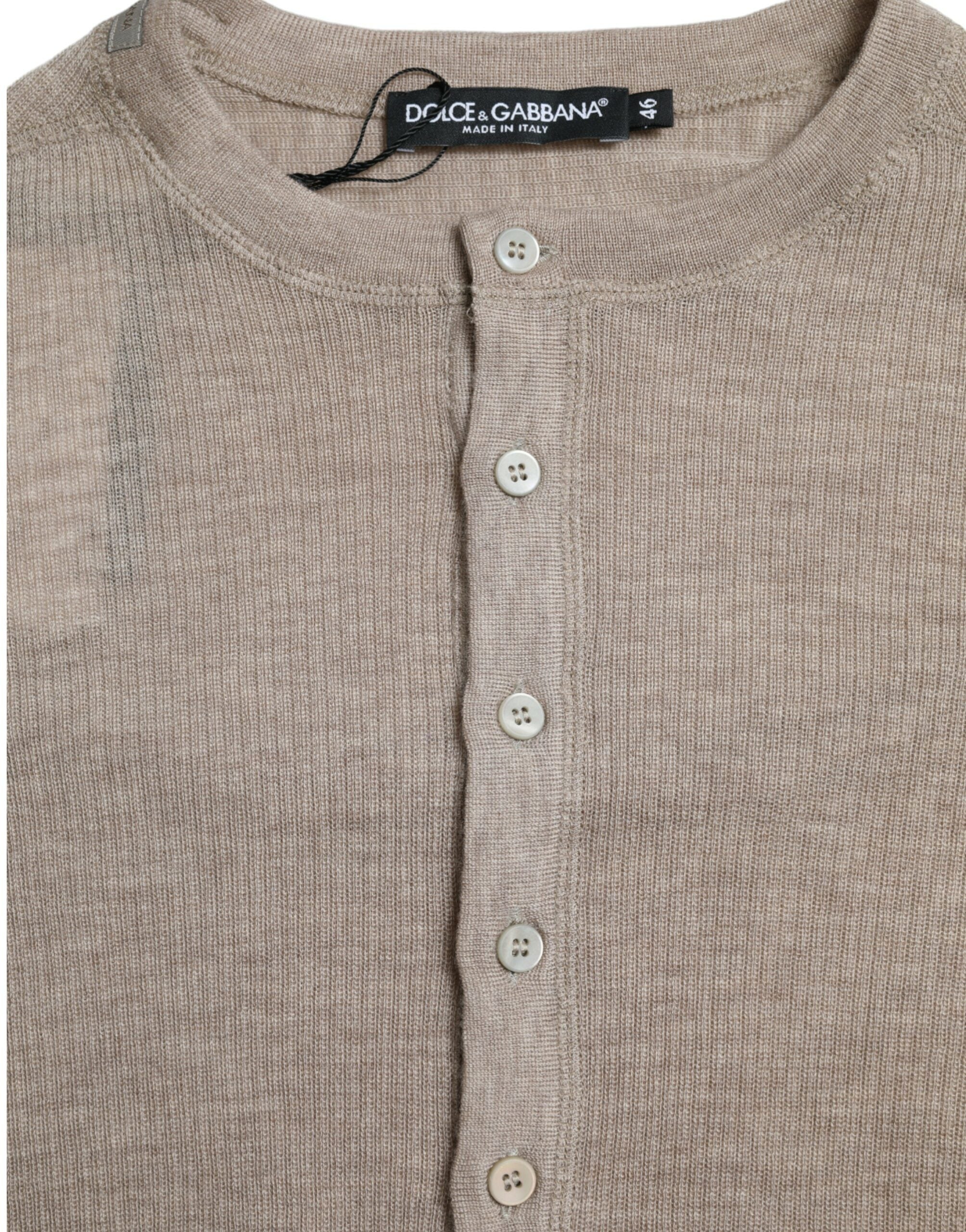 Dolce & Gabbana Henley Pullover Beige Cashmere Men's Sweater