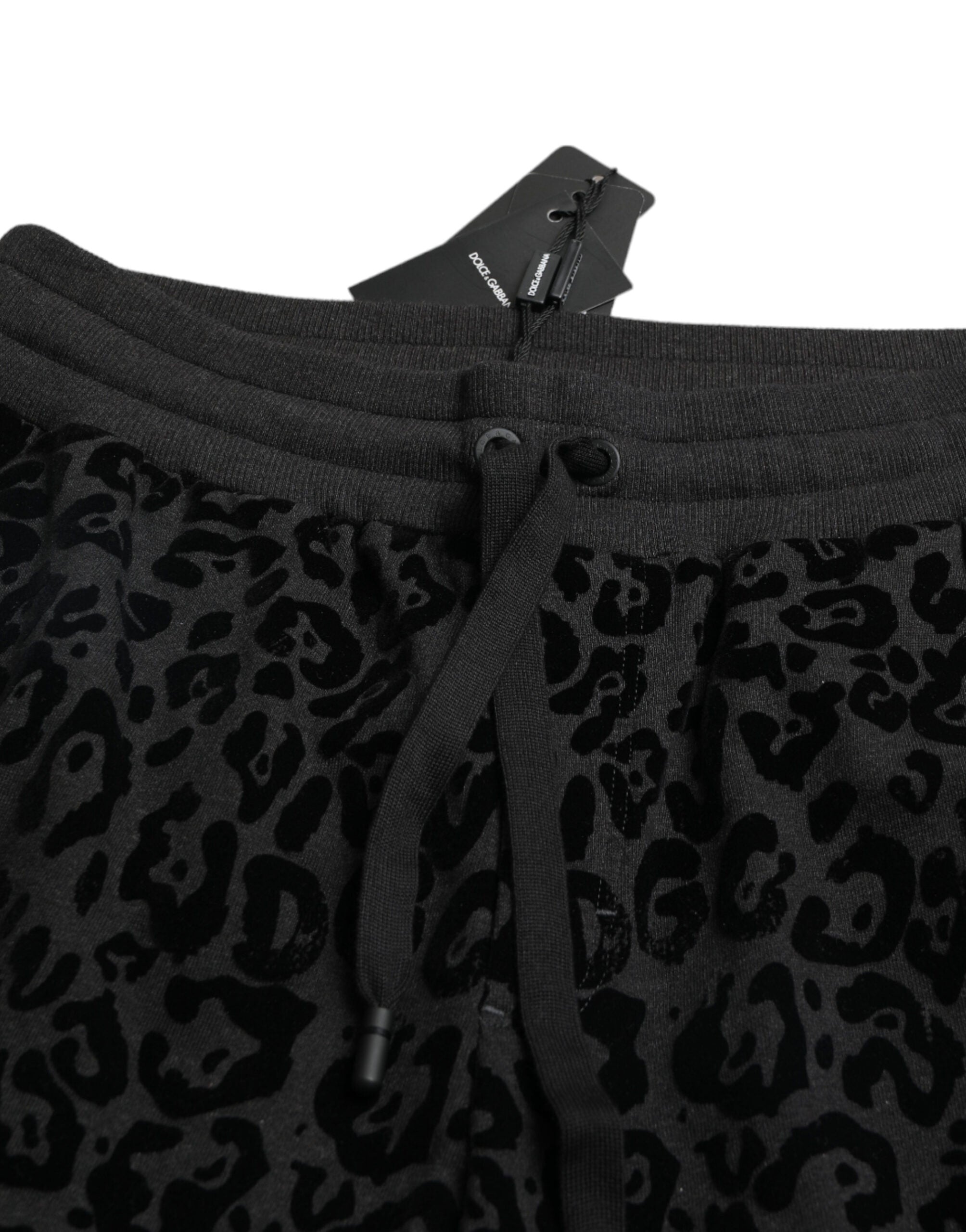 Dolce & Gabbana Black Leopard Cotton Slim Fit Jogger Men's Pants
