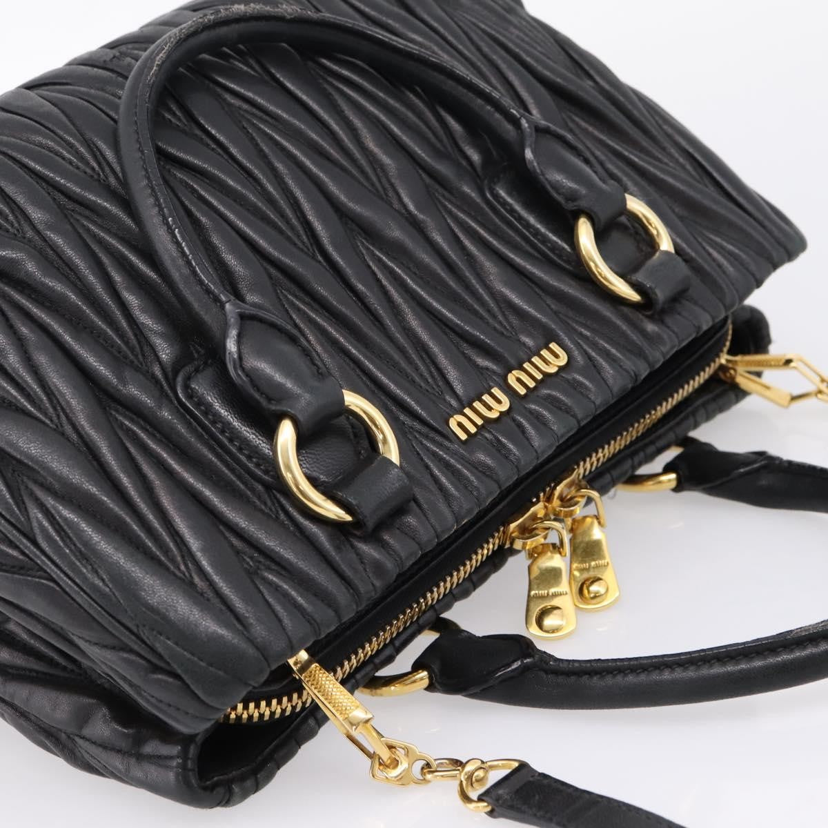 Miu Miu Madras Bowler Matelasse Leather Black Leather Handbag (Pre-Owned)