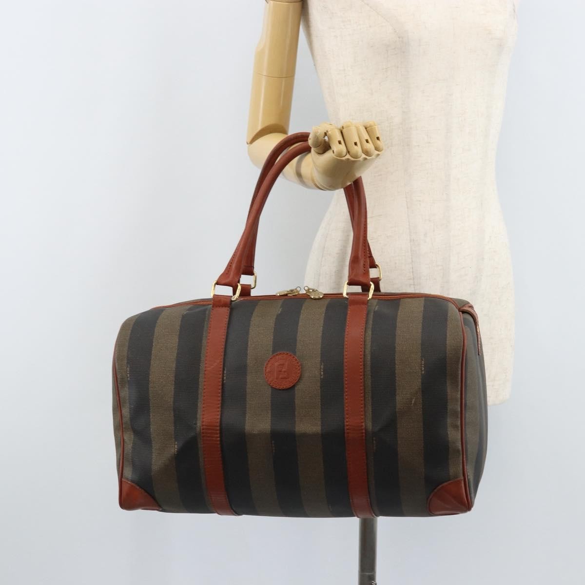Fendi Vintage Pequin Boston Coated Canvas Brown Canvas Travel Bag Bag (Pre-Owned)