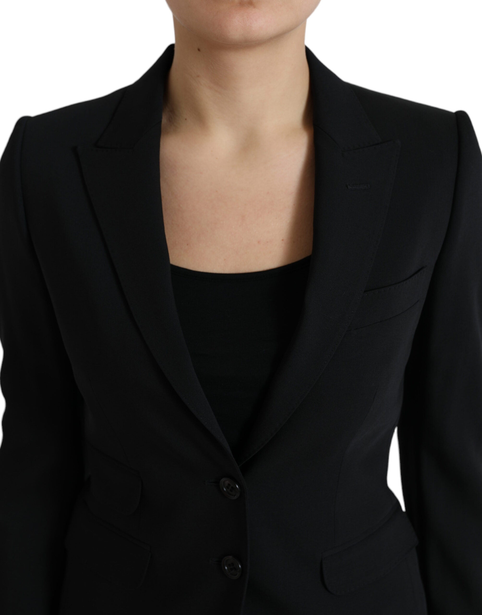 Dolce & Gabbana Black Wool Single Breasted Blazer Coat Women's Jacket