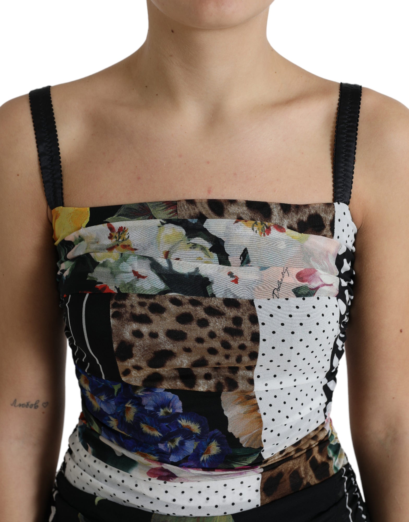 Dolce & Gabbana Multicolor Patchwork Midi Floral Leopard Bodycon Women's Dress