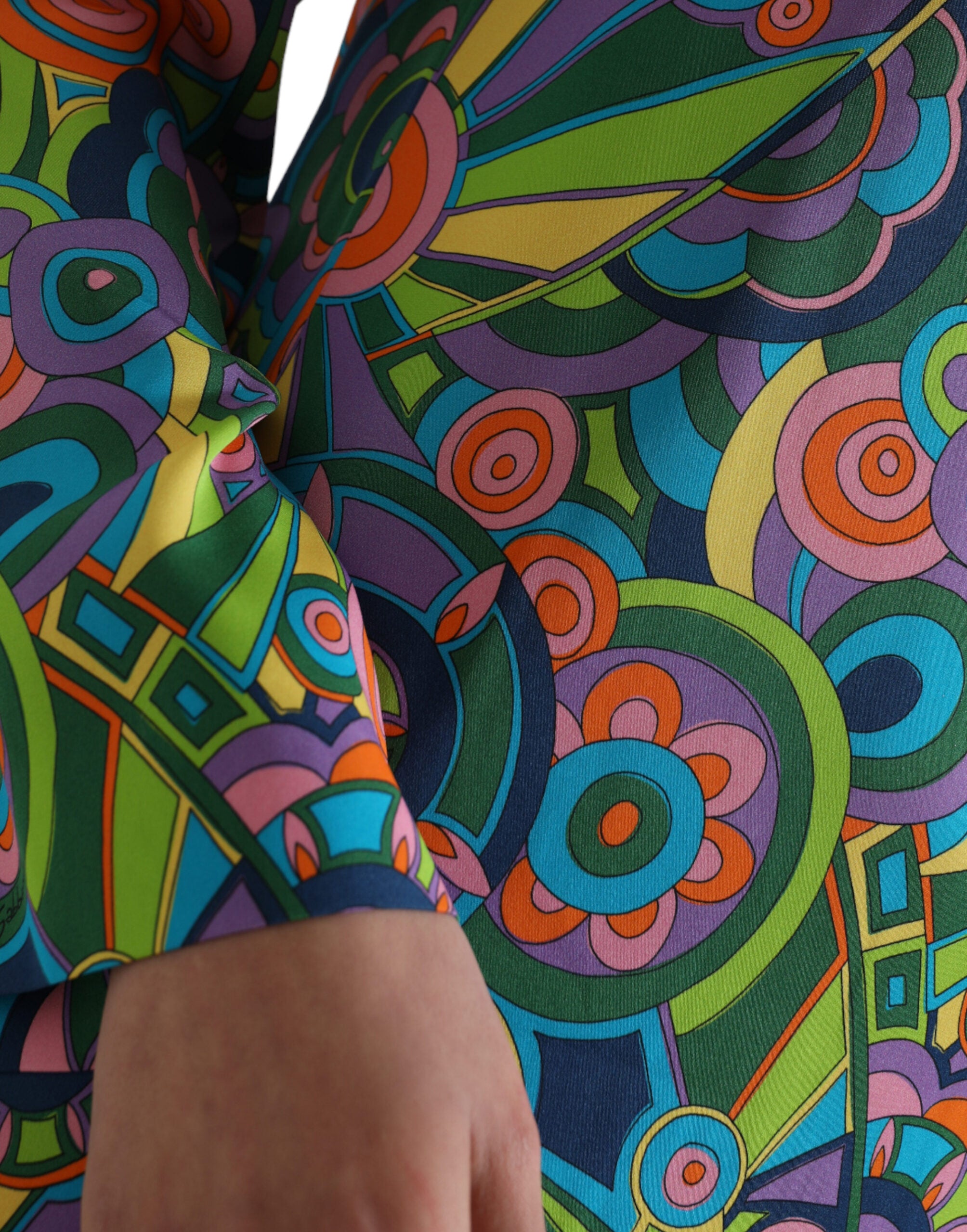 Dolce & Gabbana Multicolor Geometric Print Silk Crystals Midi Women's Dress