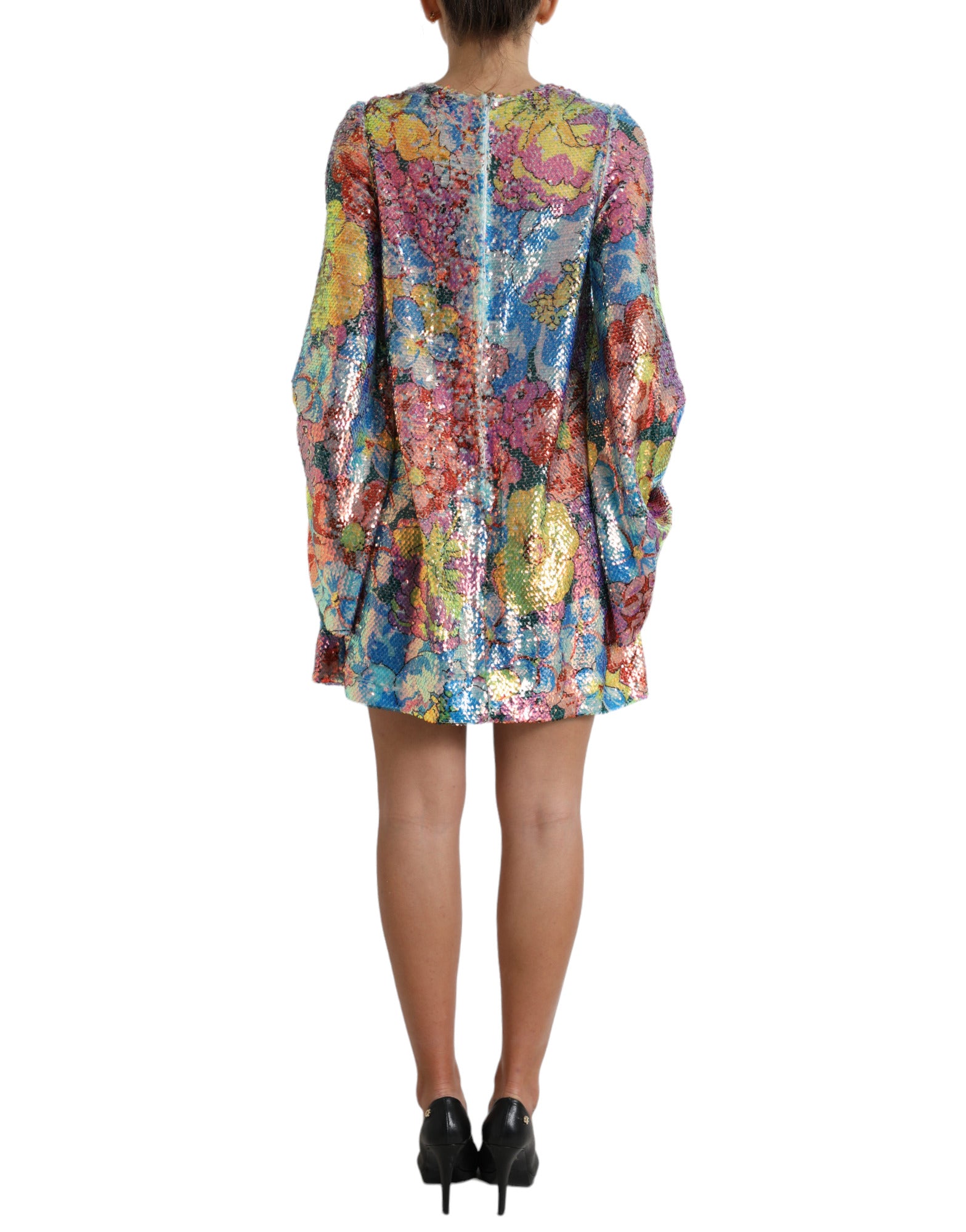 Dolce & Gabbana Multicolor Floral Sequined Shift Mini Women's Dress